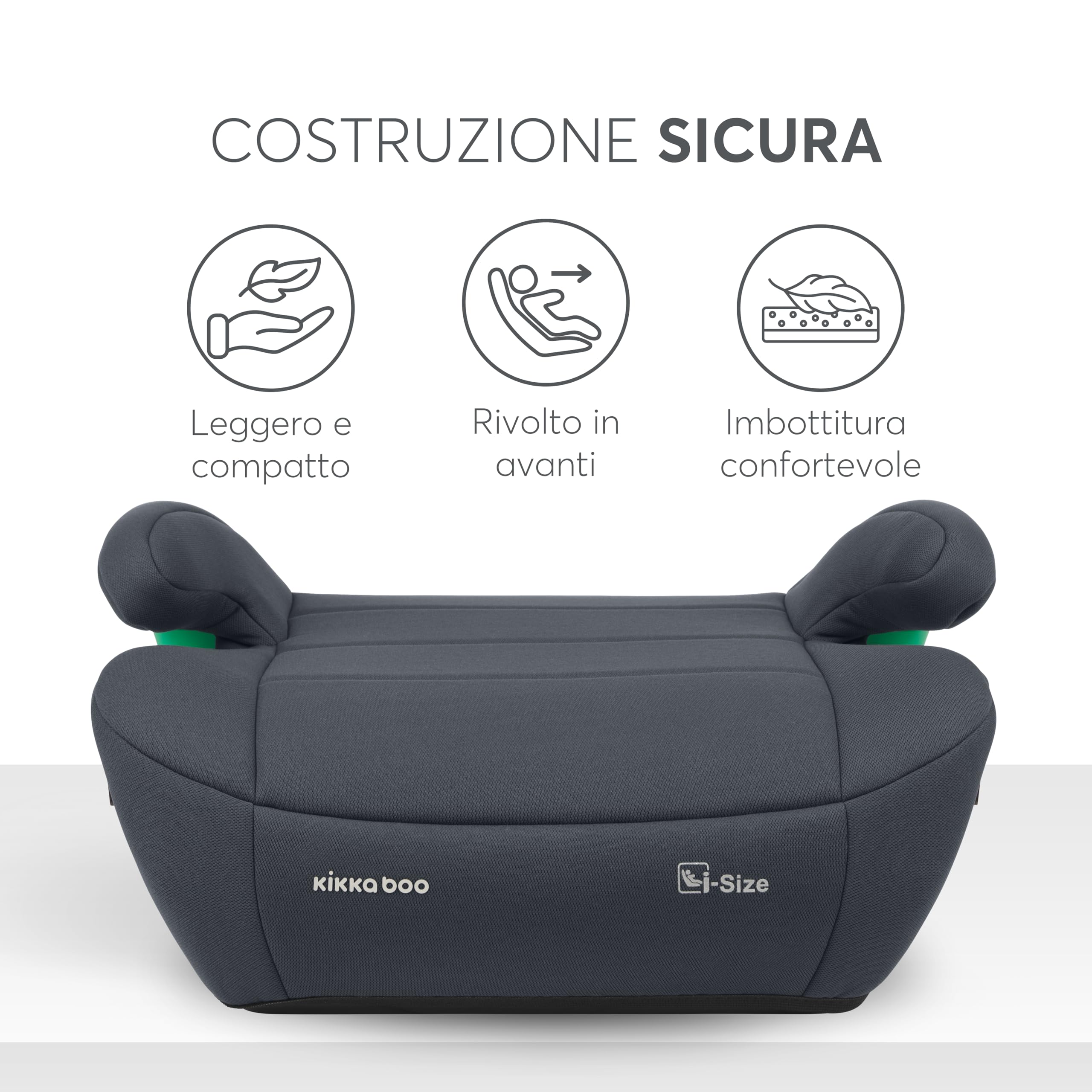 KikkaBoo Rialzo Auto Bambini ISOFIX i-POP i-Size 125-150 cm Seggiolino Auto 22-36 kg Gruppo 3 Grigio