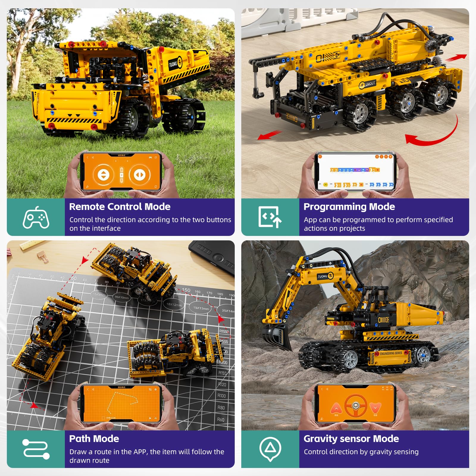 5 in 1 STEM Building Block Set for Kids Ages 8-14, Remote Control and App Controlled Excavator/Crane/Truck/Bulldozer/Roller, Birthday Gift for 8 9 10 11 12+ Years Old