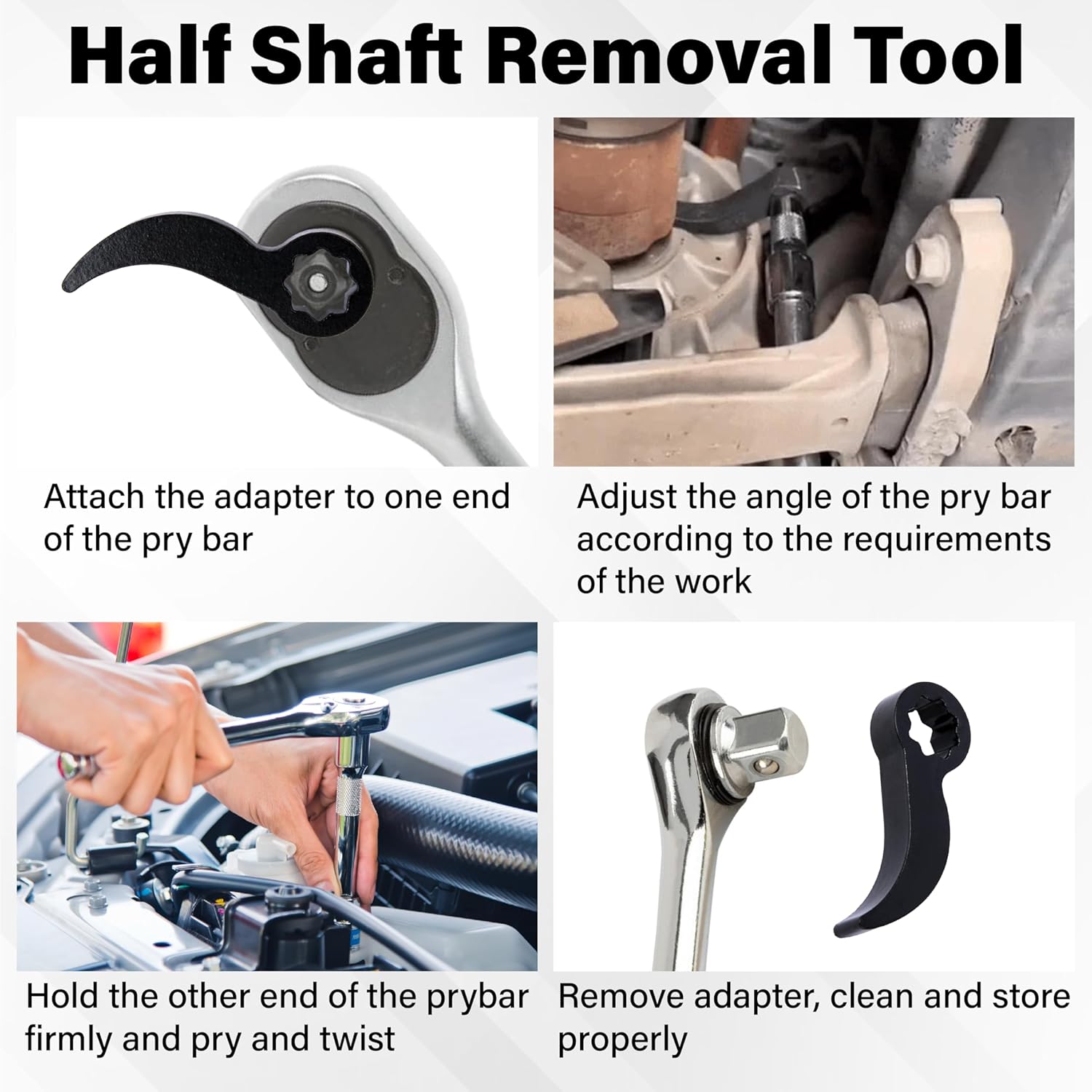 Sixzoo Pry Bar Wrench Adapter Head for 3/8" Drives, Horn Type Half Shaft Removal Tool, Heavy-Duty Crowbar Adapter Head Tool, Ratchet Pry Bar Attachment, Car Repair Tools Fit 3/8 Ratchet Tight Spaces