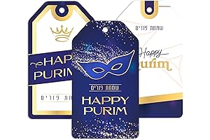 Winfaire Small Classic Purim Royalty Gift Tags for Mishloach Manot Bags- 12 Pack