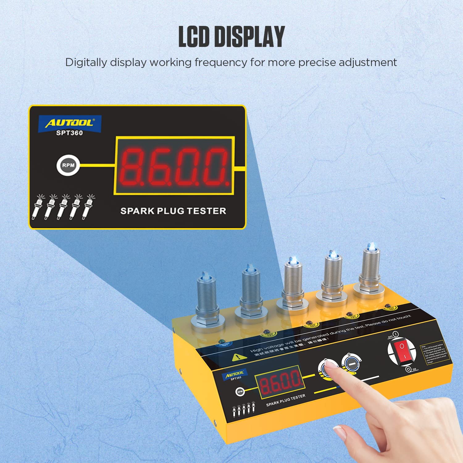 5-Hole Spark Plug Tester - Adjustable Frequency Digital Display Ignition Coil Tester For 12V Vehicles, 0-9999 RPM