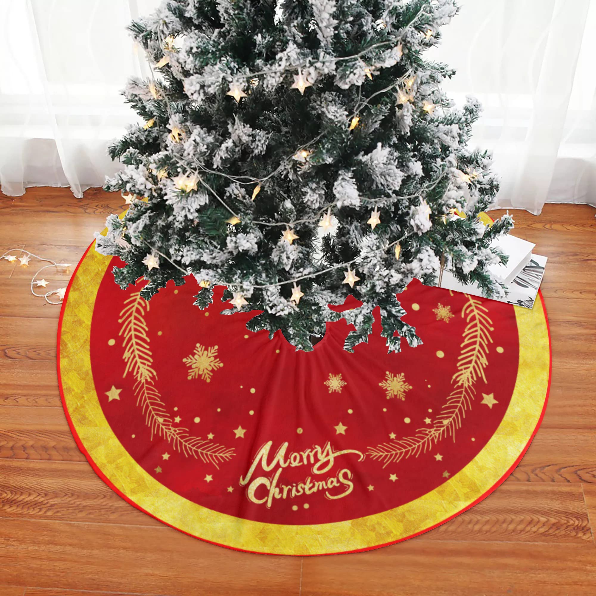 Jupe De Sapin De Noël 122 Cm Ronde Avec Motif Flocons De