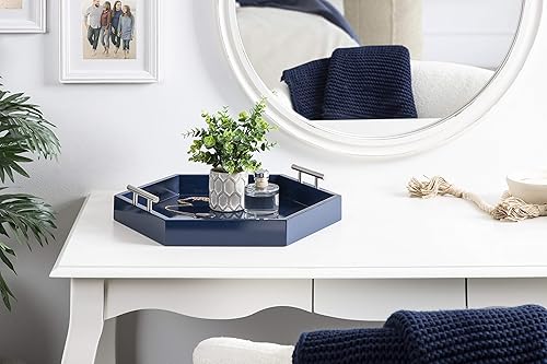 Miniatura 2 de Kate and Laurel Lipton - Bandeja hexagonal moderna, 18 x 18 pulgadas, azul marino y plateado, bandeja decorativa para almacenamiento y exhibición