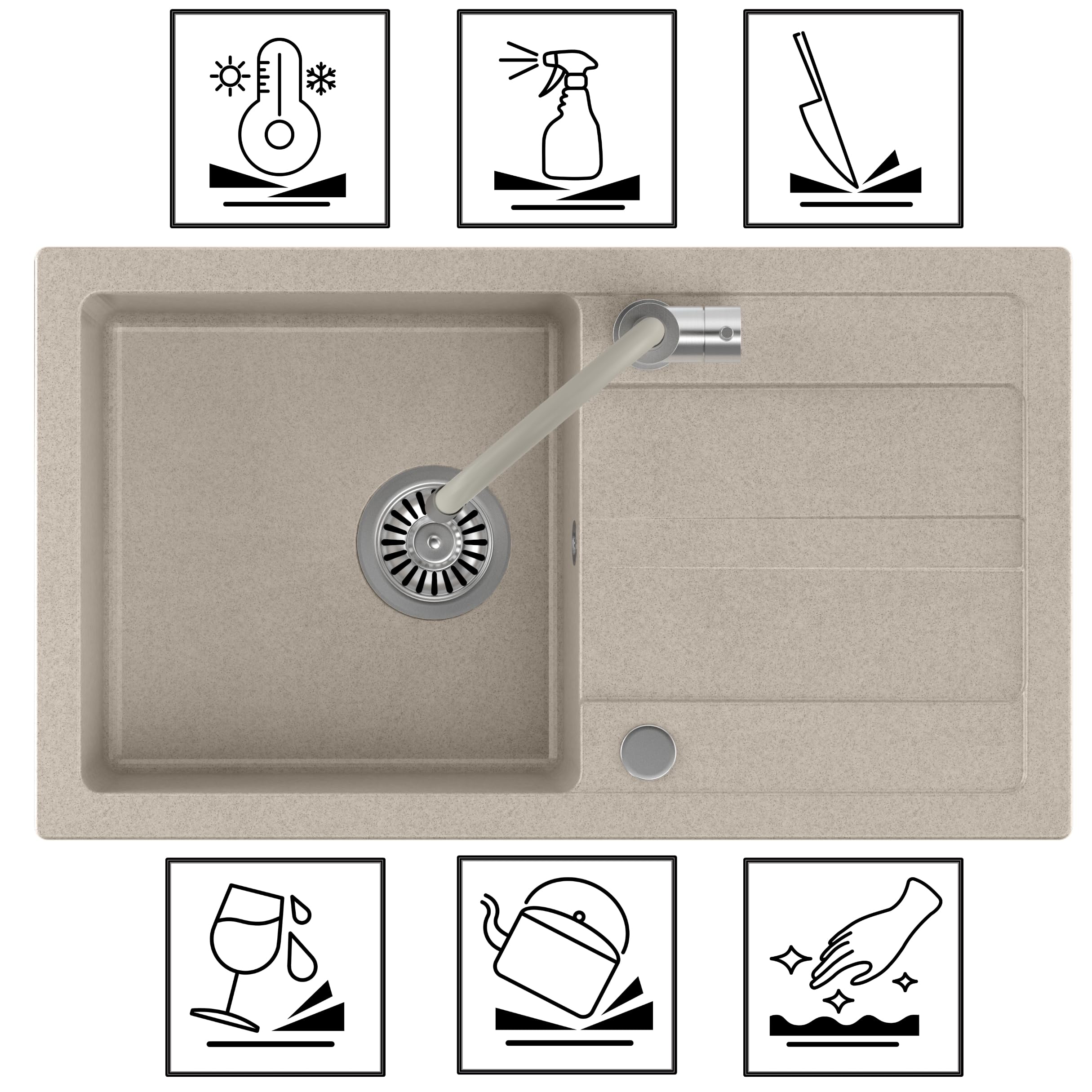 QUADRON | GO MAX | Lavello in granito | 1 vasca | Dimensioni: 77 x 44 x 17,6 | Mobile base di: 50 cm (proprio)