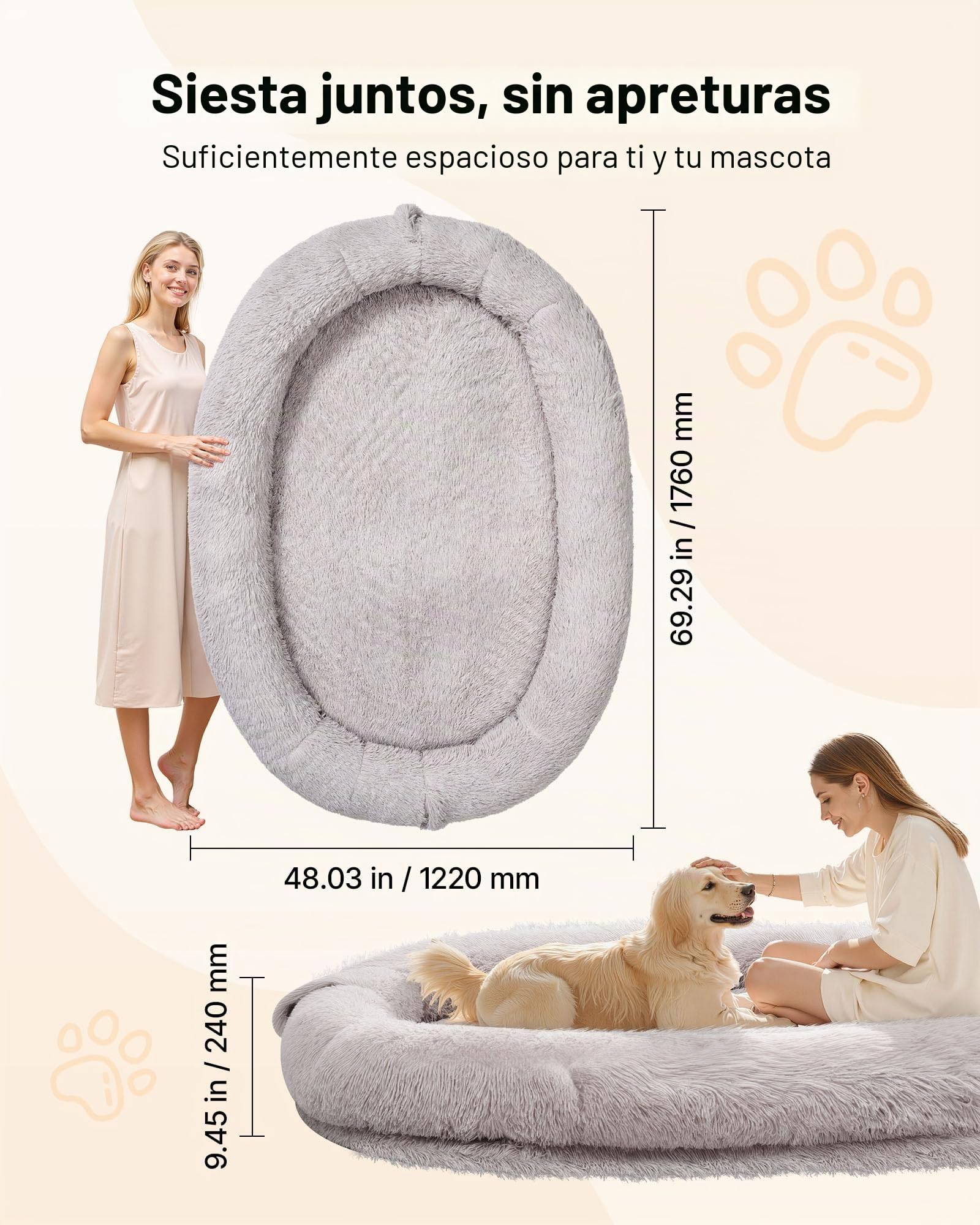 VEVOR Cama para Perros, 176 x 122 x 24 cm, de Espuma Viscoelástica, con Bolsillo Lateral, Asa y Cremallera, Funda Extraíble y Lavable a Máquina, Gris, para Descansar y a Tomar Pausas Tranquilas