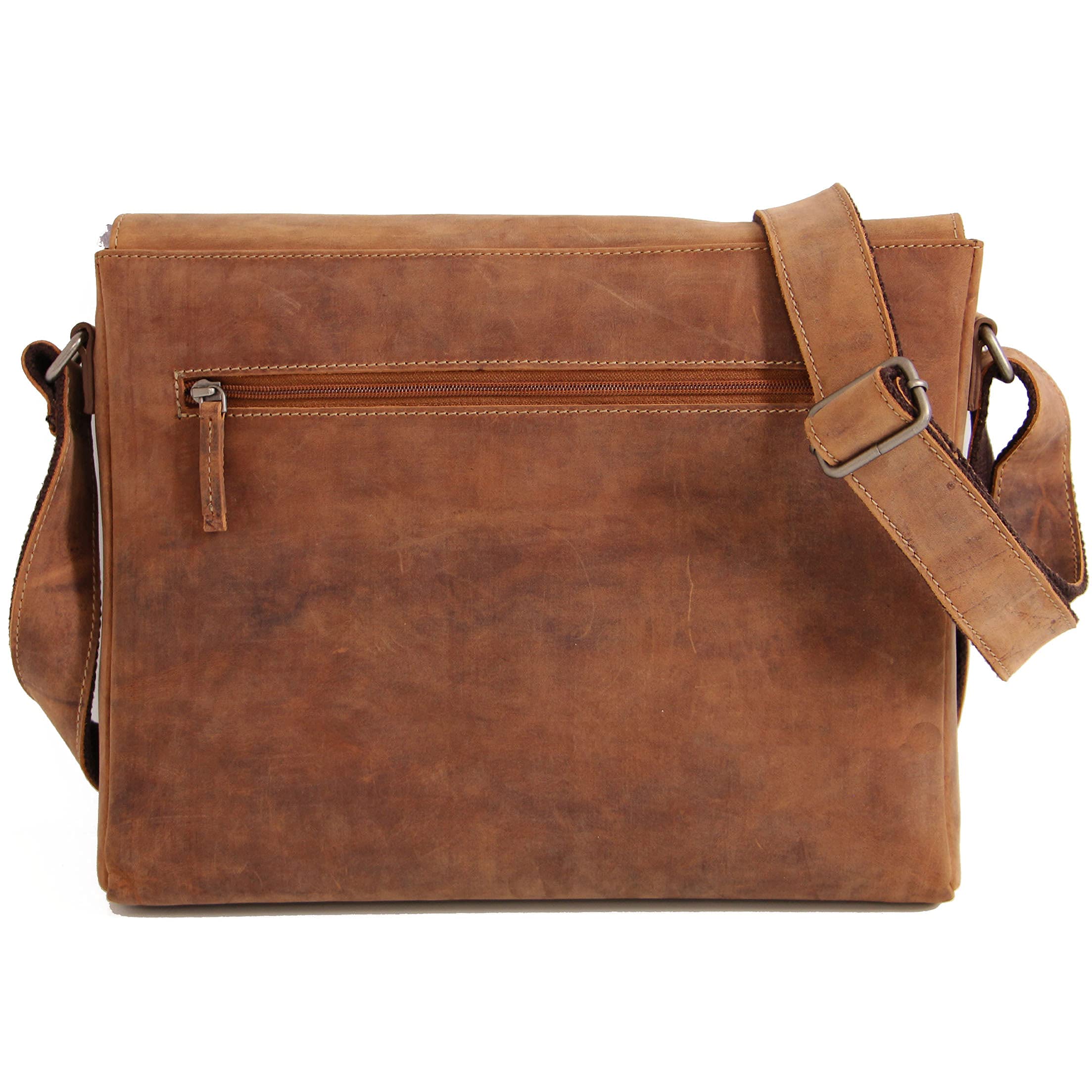 ALMADIH Leder Umhängetasche braun Vintage aus Rindsleder - Ledertasche mit gepolstertem Laptop Fach, Leder Messenger Unitasche Büchertasche Schultertasche Freizeittasche