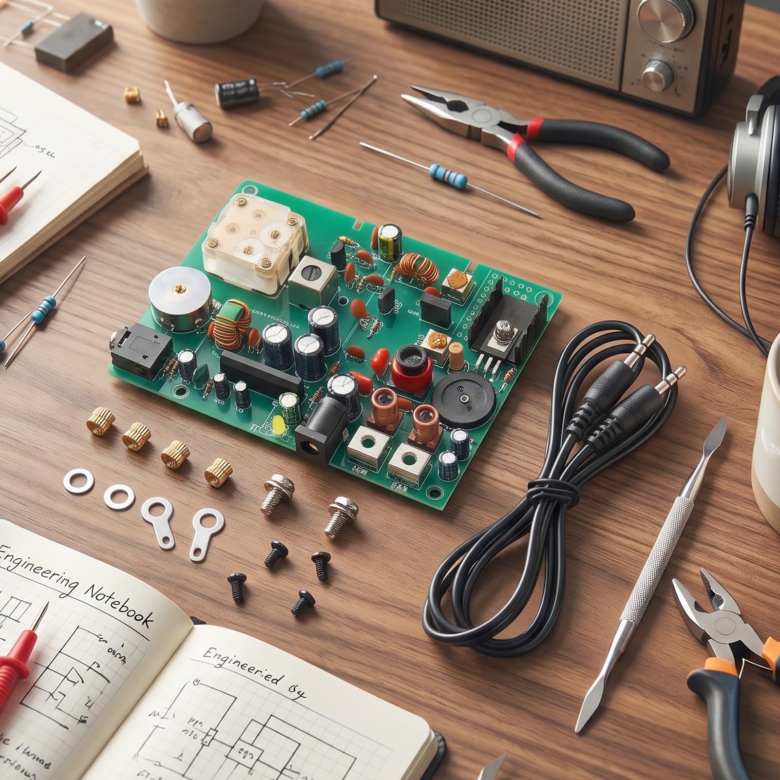 Kit Trasmettitore AM, Trasmettitore Radio a Onde Medie Regolabile 530‑1600 KHZ Fai da Te per Esperimenti Scolastici, 20‑500 MW, da 2‑5 M, Ingressoda 3,5 Mm, Materiale PCB