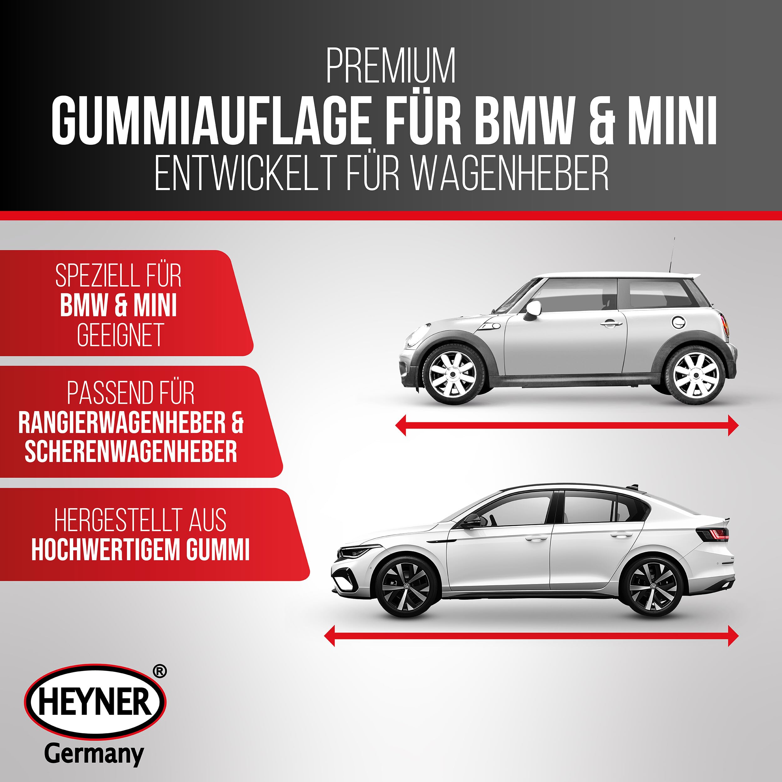 HEYNER® Gummiauflage rund 65 mm – Ersatz‑Gummipad für BMW & MINI, passend für Rangierwagenheber & Scherenwagenheber