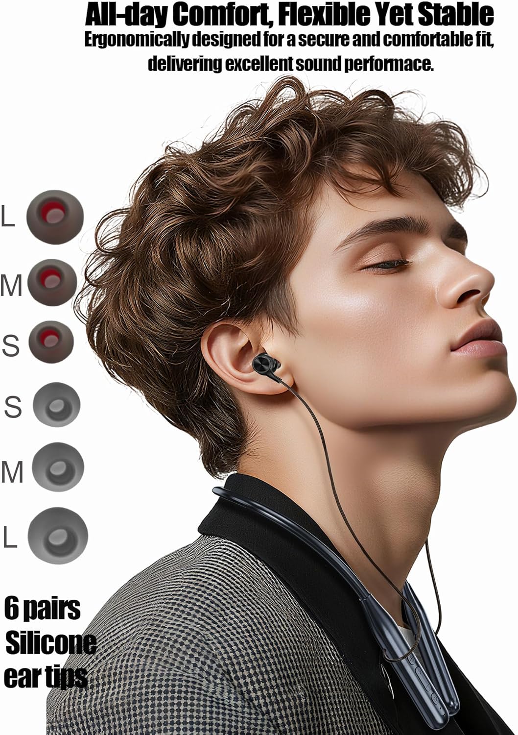 ZXQ Bluetooth Neckband Earbuds, in-Ear Wireless Around Neck Headphones with Microphone, 6EQ Modes, 35 Hours Long Playtime, Magnetic Design for Music, Sports-Black - Image 4