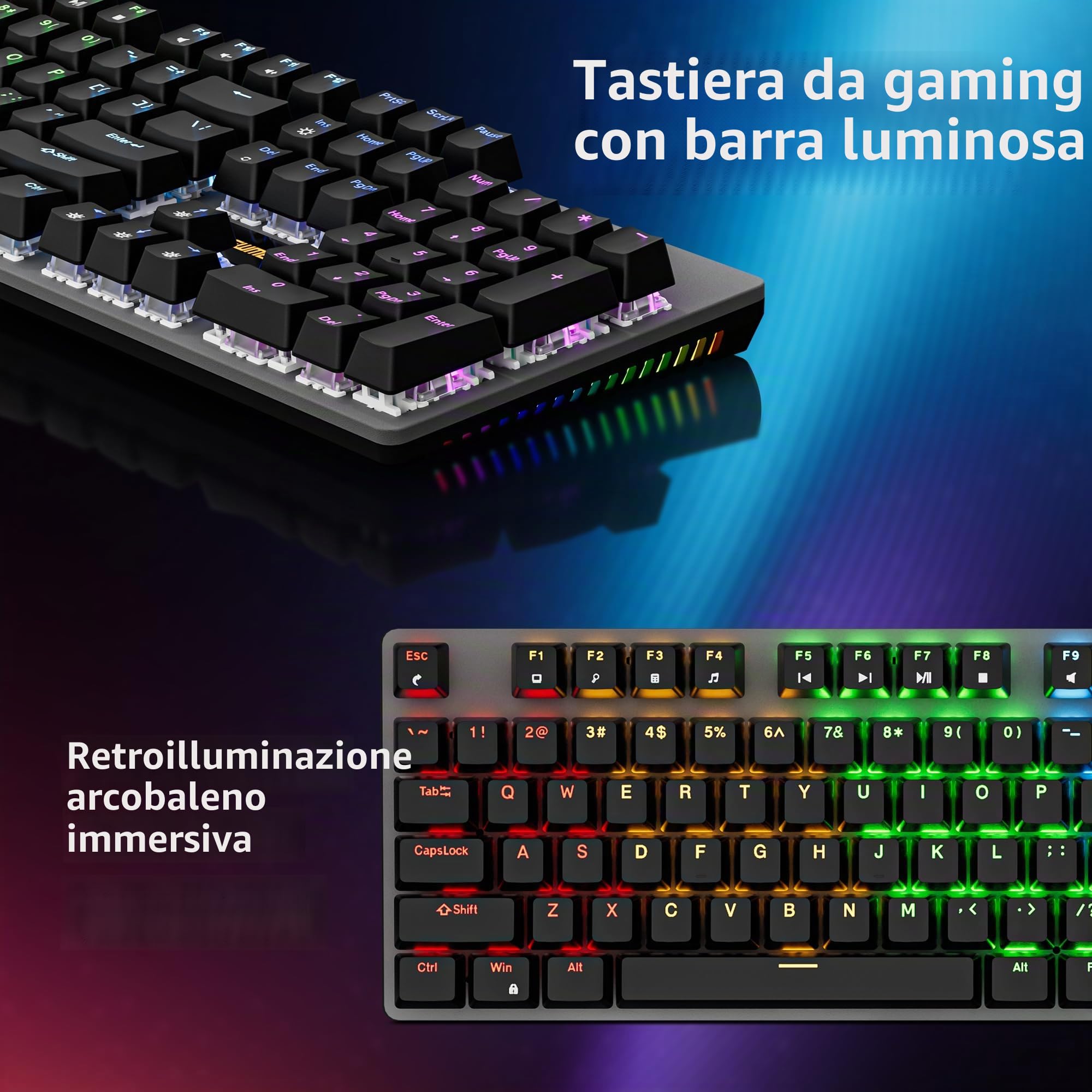 Newmen GM325Pro, tastiera meccanica a 104 tasti, retroilluminata a LED, con cavo, con pannello in metallo hot-swap, tasti neri in ABS, tastiera meccanica da gioco, per Windows, laptop, PC