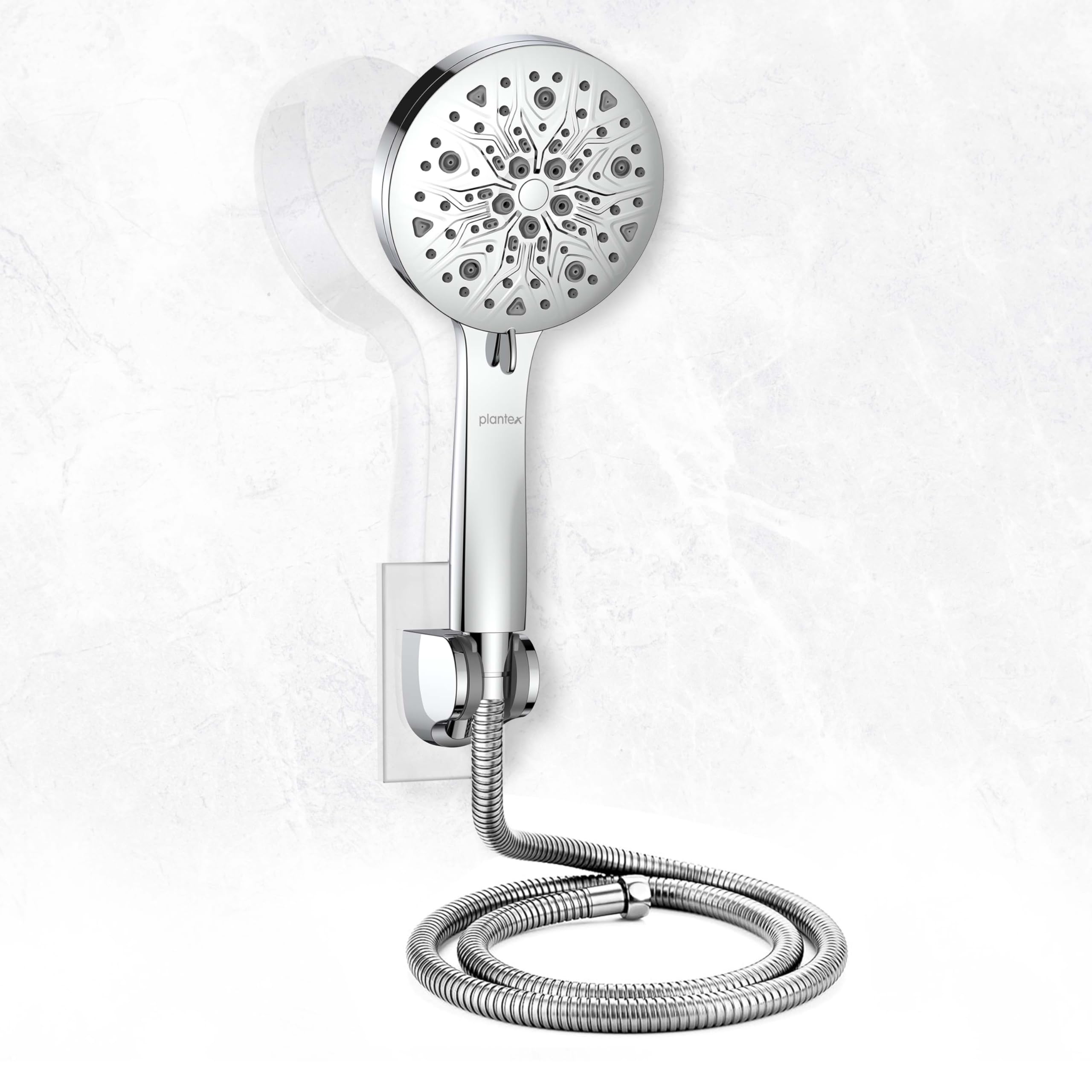 Plantex Hand Shower for Bathroom/5 Inch Round Multi-Function 8 Mode Shower Hand/Hand Shower Set with 1.5 Meter Flexible Tube Pipe with Self Adhesive Bracket - (Chrome) (B0DDXKSXJK) Amazon Price History, Amazon Price Tracker