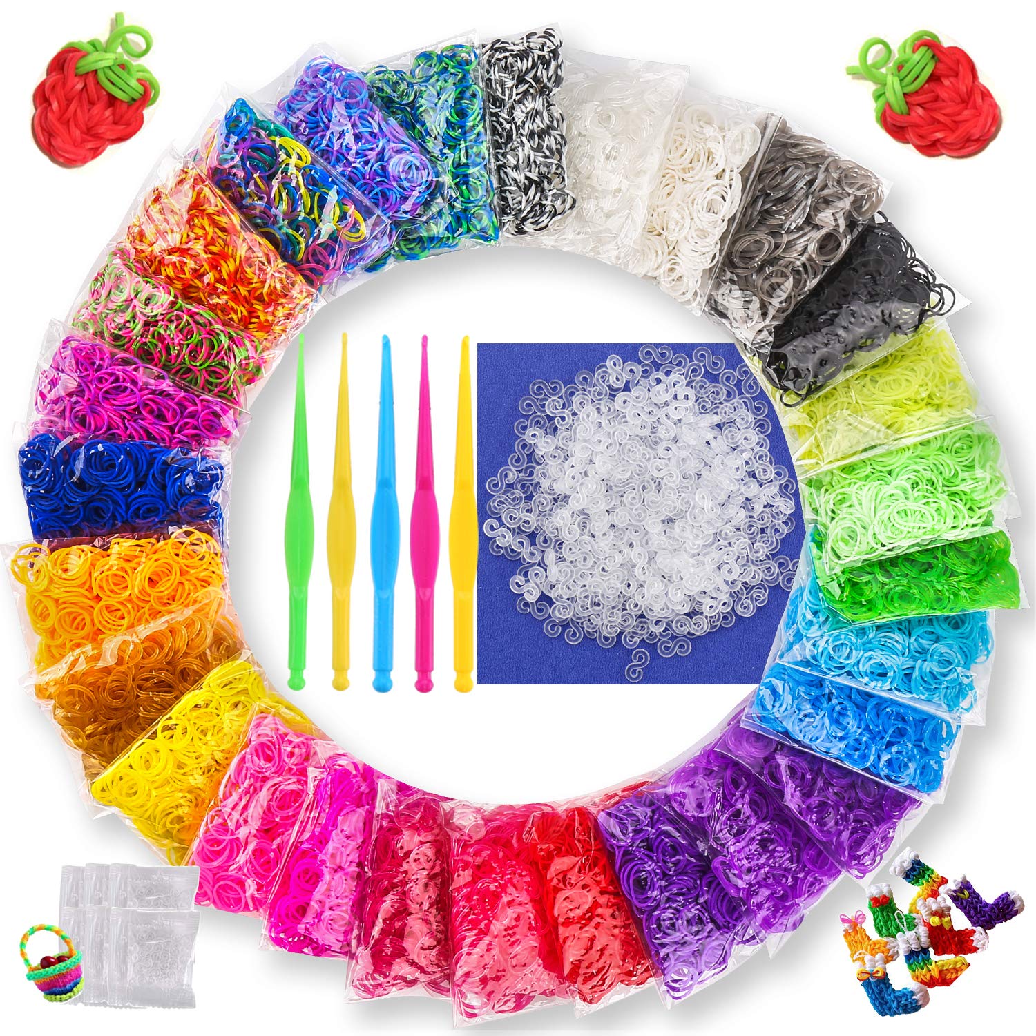 Rubber Bands Refill Kit, 12500+ Loom Bands in Include 36 Colors with 5 Hooks, 500 Clips for Kids Bracelet Making Kit DIY Band Crafting