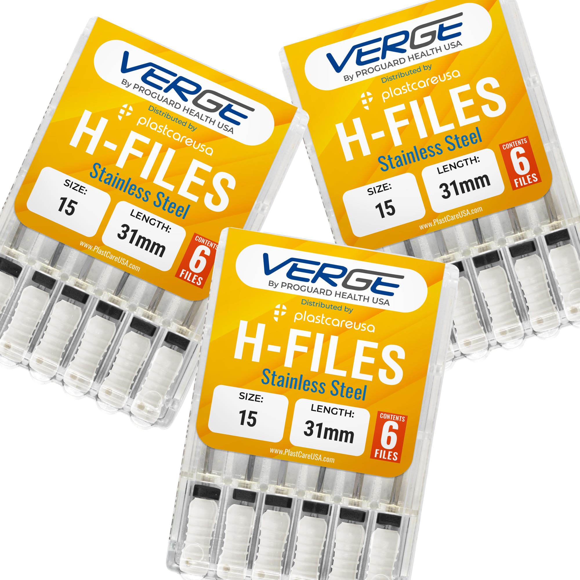 Dental Endodontic 31mm Endo H Files (3 Packs of 6) (18 Total Stainless Steel Hedstrom Files) (#15 White)