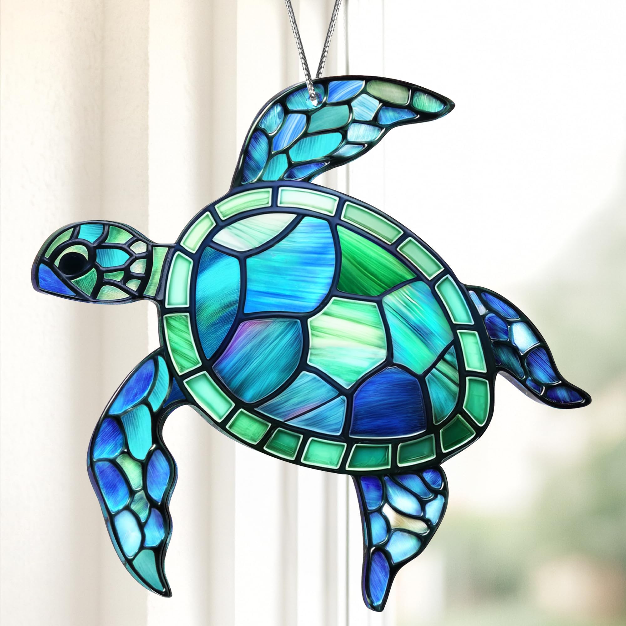 Atrapasoles Tortuga de Acrílico, Atrapa Sol y Atrapaluz para Ventana, Adorno Colgante Decoración Hogar y Jardín, Suncatcher Estilo Vitral Turquesa, Regalo para Mujer, Amantes del Mar, Casa Nueva