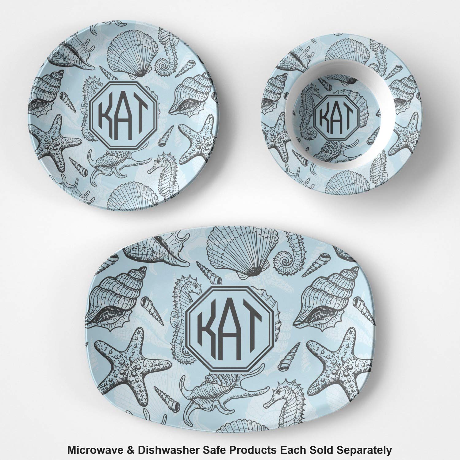 Personalized Sea-blue Seashells Plastic Bowl - Microwave Safe - Composite Polymer
