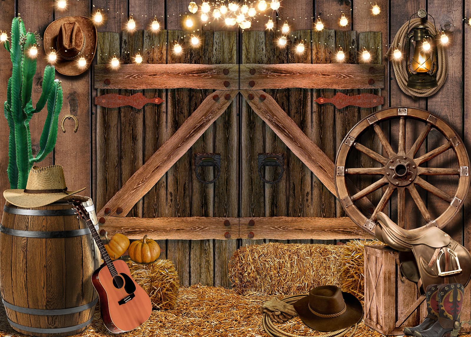 YMWQLAL Western Cowboy Backdrop for Wild West Themed Party Decorations Supplies Rustic Wooden House Barn Photography Background for Kids' Boy Children