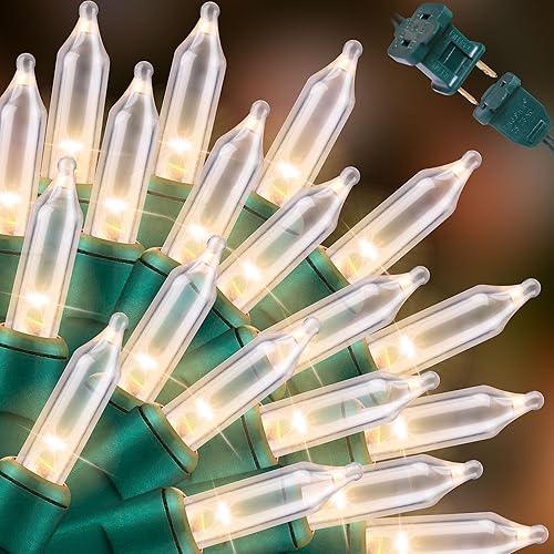 LAMPHOME Juego de luces de Navidad superbrillantes extensibles de color blanco cálido, 100 luces de 19.6 pies, con certificación UL, mini luces para