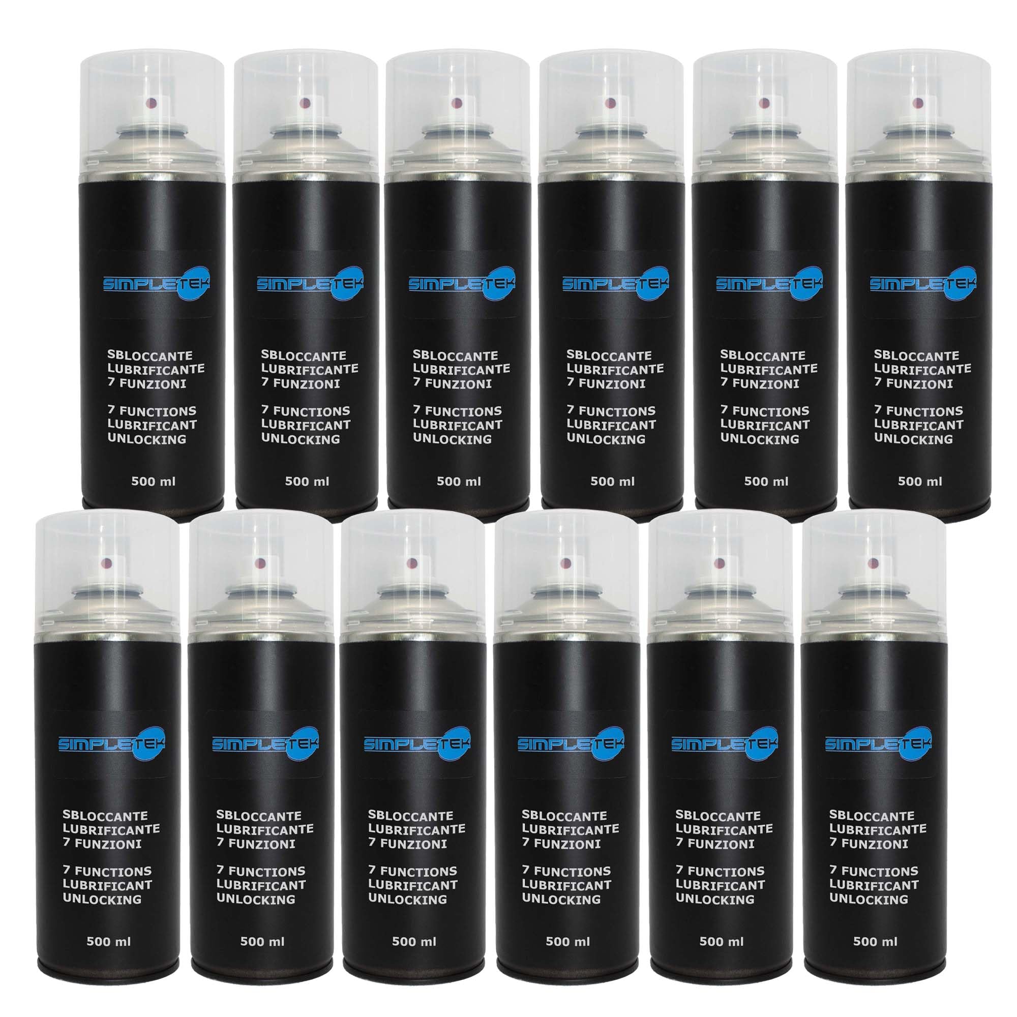 SIMPLETEK - 12 Bombolette Spray Sbloccante Lubrificante 7 Funzioni 500 mL Protettivo Sgrassante Professionale Tecnico (12 pezzi)