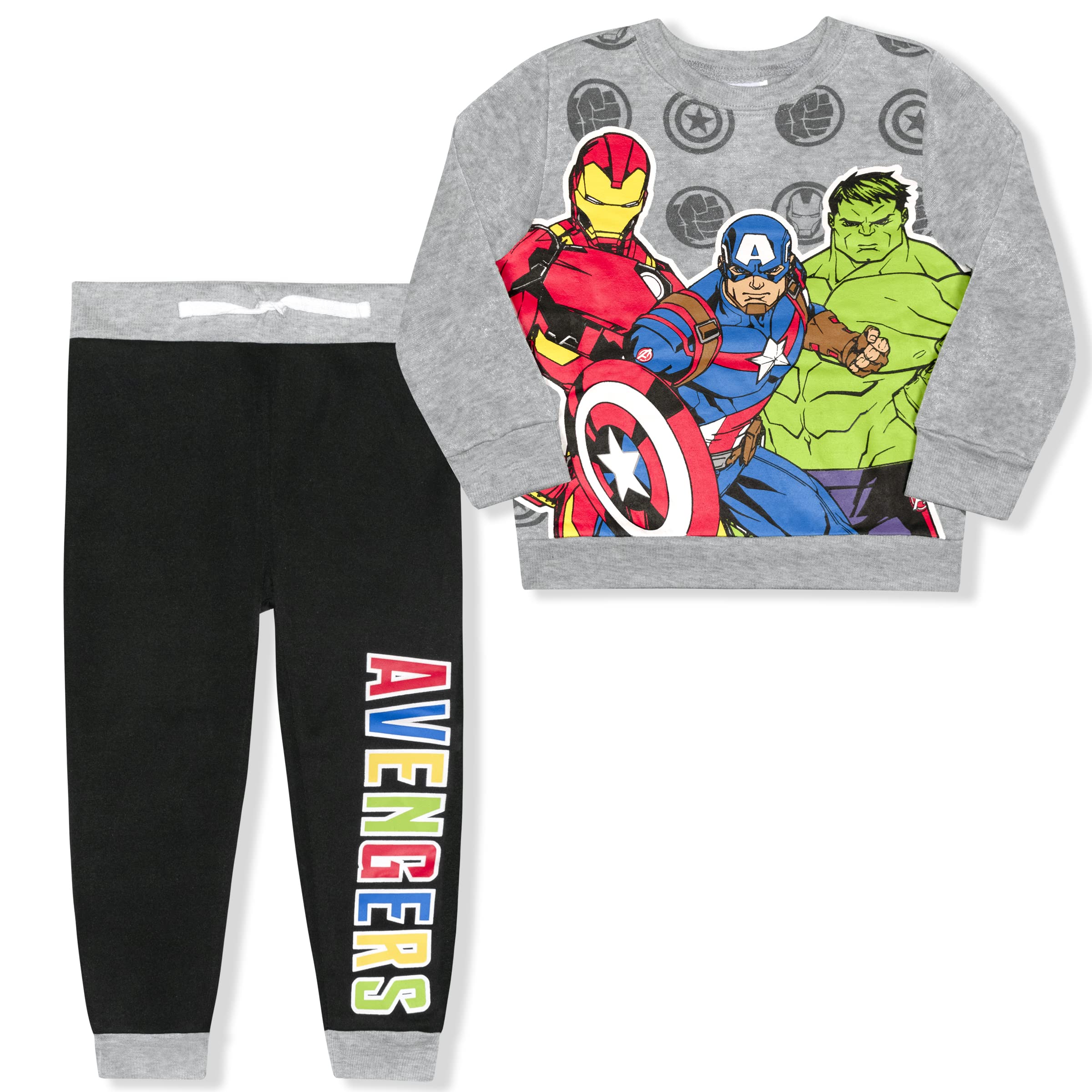MarvelMarvel Avengers Boys Captain America, Ironman and Hulk 2 Piece Sweatshirt and Jogger Set for Toddlers and Little Kids - Grey