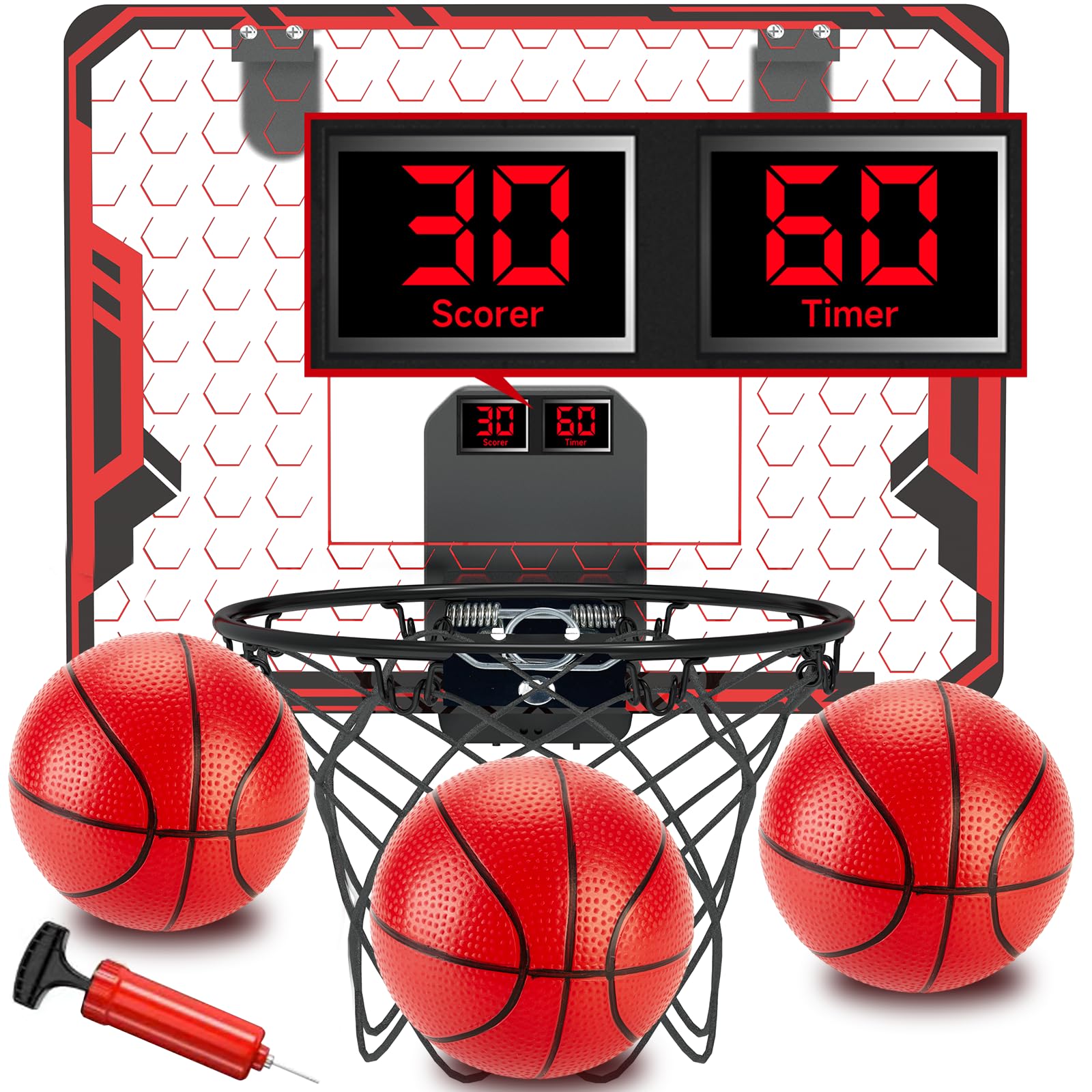 Figbush Basketball Hoop Indoor for Kids(4-12 Years Old), Over The Door Basketball Hoop with Scoring, Countdown and Music Accompaniment, Christmas Toys