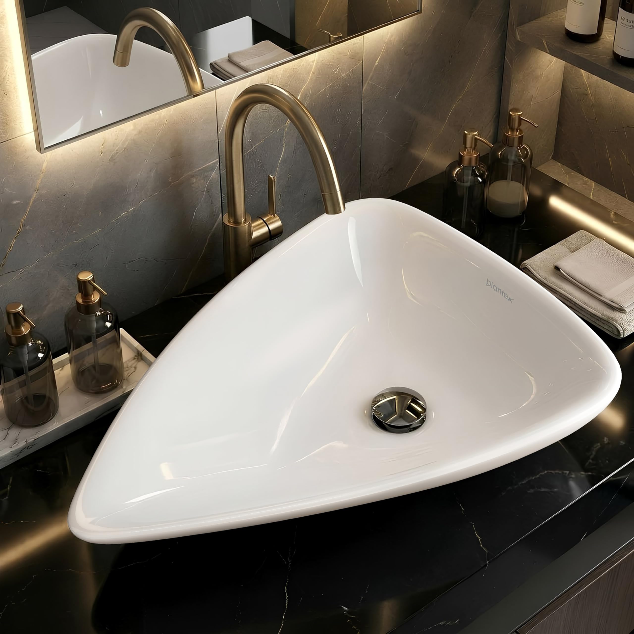 Plantex Ceramic Wash Basin/Triangle Basin/Tabletop Wash Basin for Bathroom/Home/Office/Hotel - (White - 25.5 x 18.5 x 5 Inch)-image-28