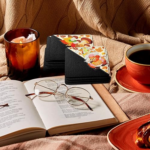 Miniatura 4 de 12 marcapáginas de arte con diamantes de hoja de arce, calabaza, pavo, gnomo, piña, cono, de pino, para otoño, Acción de Gracias, amantes de los