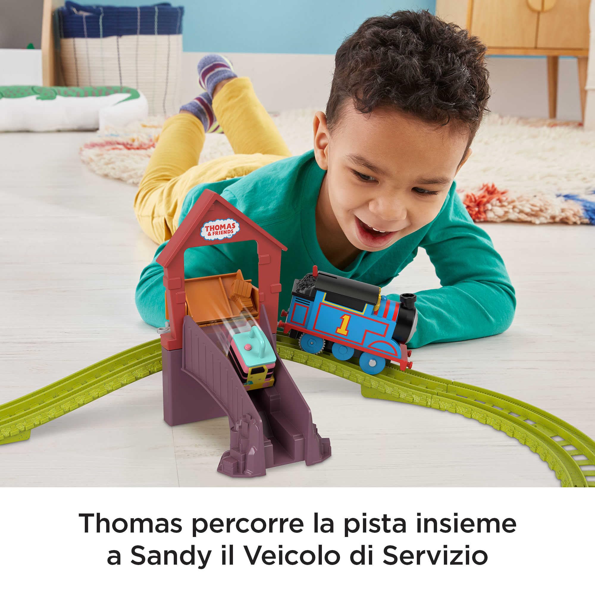 Thomas & Friends - Carica e Scarica Sandy, Playset con Trenini e Pista, Include Thomas la Locomotiva Motorizzata, Giocattolo per Bambini 3+ Anni, HDY58