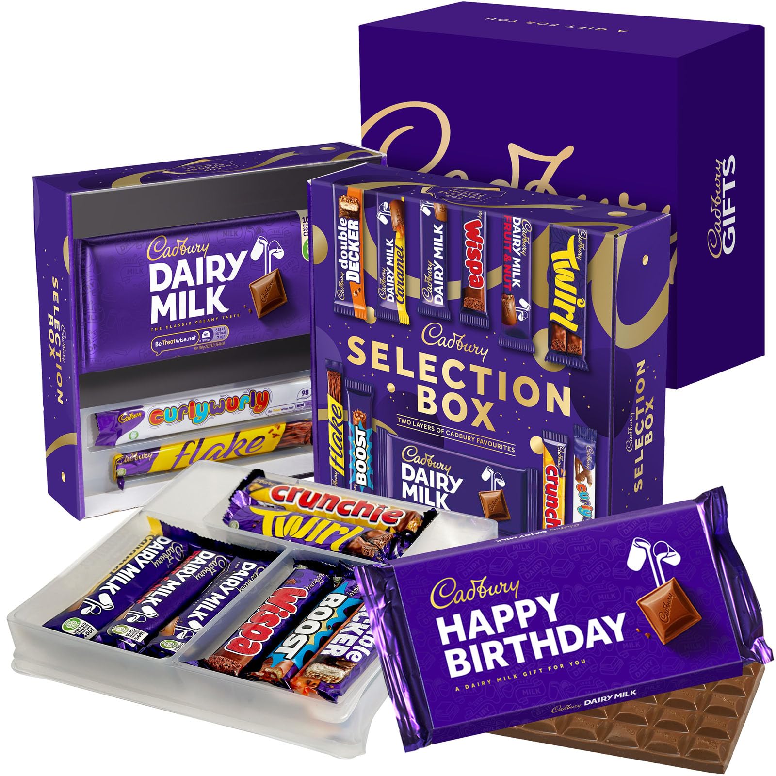 Cadbury "Happy Birthday" Chocolate Selection Box Gift. Includes 12 Full-Sized Bars; Dairy Milk, Flake, Cruchie, Twirl, Double Decker and more!