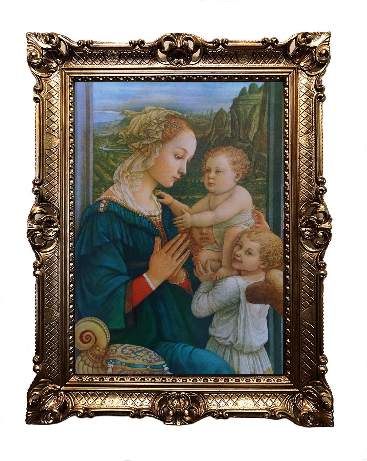 Mutter Maria Magdelena mit Kind Antik Barock Rahmen mit Bild Wandbild 70x90cm Kunstdrucke Gemälde Religiöse Bilder Kunst von Heiligen Heiligenbild Retro Repro für Home Büro Praxis Café 58B