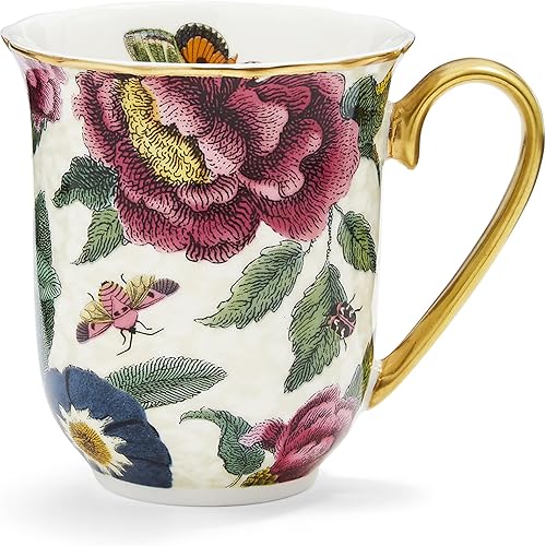 Spode Creatures of Curiosity Collection - Taza de café floral crema, 12 onzas, borde dorado y asa, hecha de porcelana fina, tazas para café, taza de disponible en Yaxa Peru