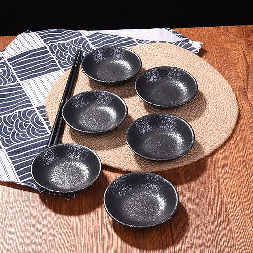 Miniatura 2 de Juego de 6 platos de salsa de soja negra de 3.8 pulgadas, platos de cerámica para sushi de estilo japonés, aptos para microondas y lavavajillas,