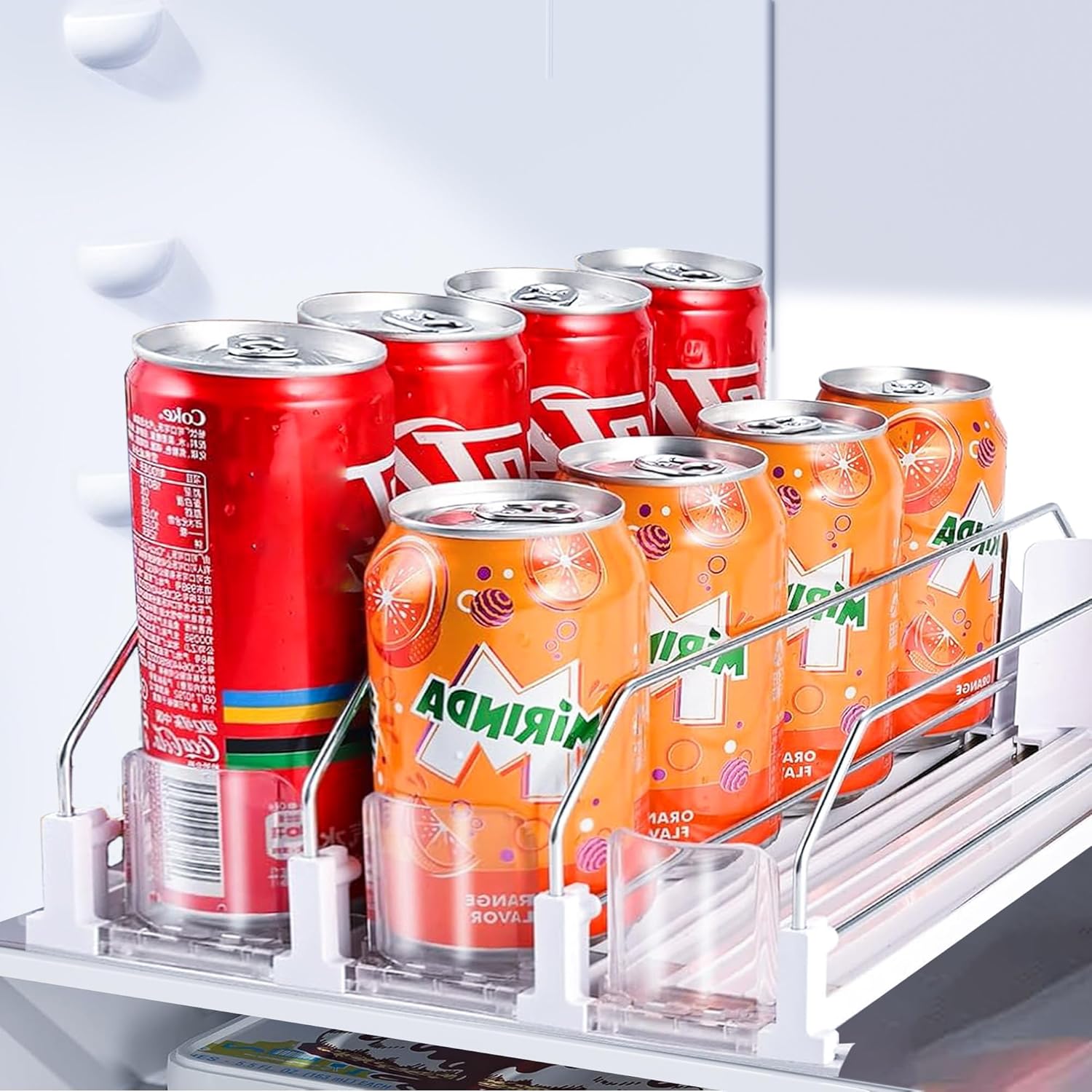 Drink Organizer for Fridge, Soda Can Organizer Dispenser for Refrigerator with Automatic Pusher Glide, Width Adjustable Clear Dividers Can Holder for 15 Cans, 15”D x16.6”W, 3 Rows Drink Organizer for Fridge, Soda Can Organizer Dispenser for Refrigerator with Automatic Pusher Glide, Width Adjustable Clear Dividers Can Holder for 15 Cans, 15”D x16.6”W, 3 Rows