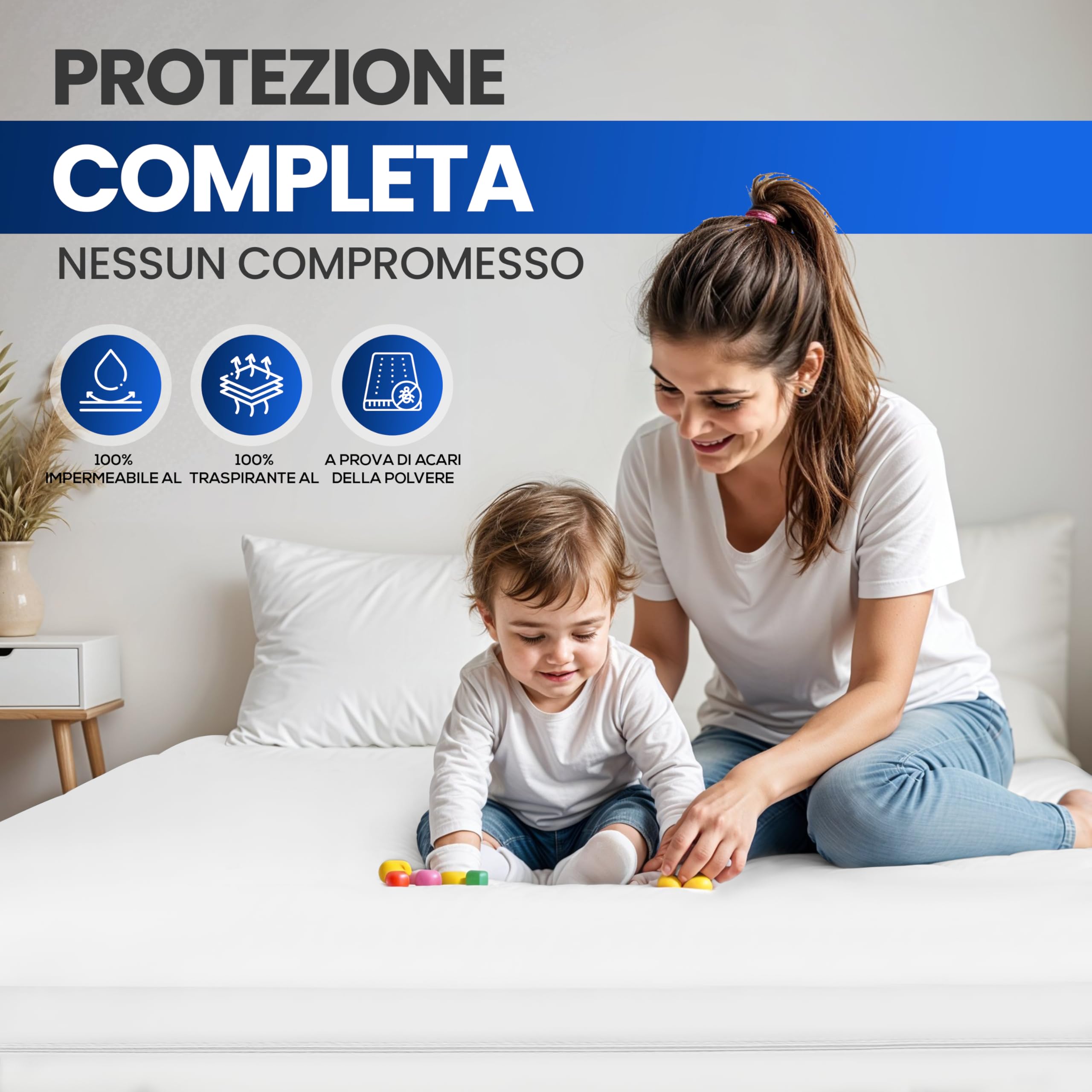 Utopia Bedding Coprimaterasso Impermeabile (160 x 190 x 20 cm), Coprimaterasso con Cerniera, Protegge Dagli Acari Della Polvere e Dalle Cimici dei Letti, Bianco