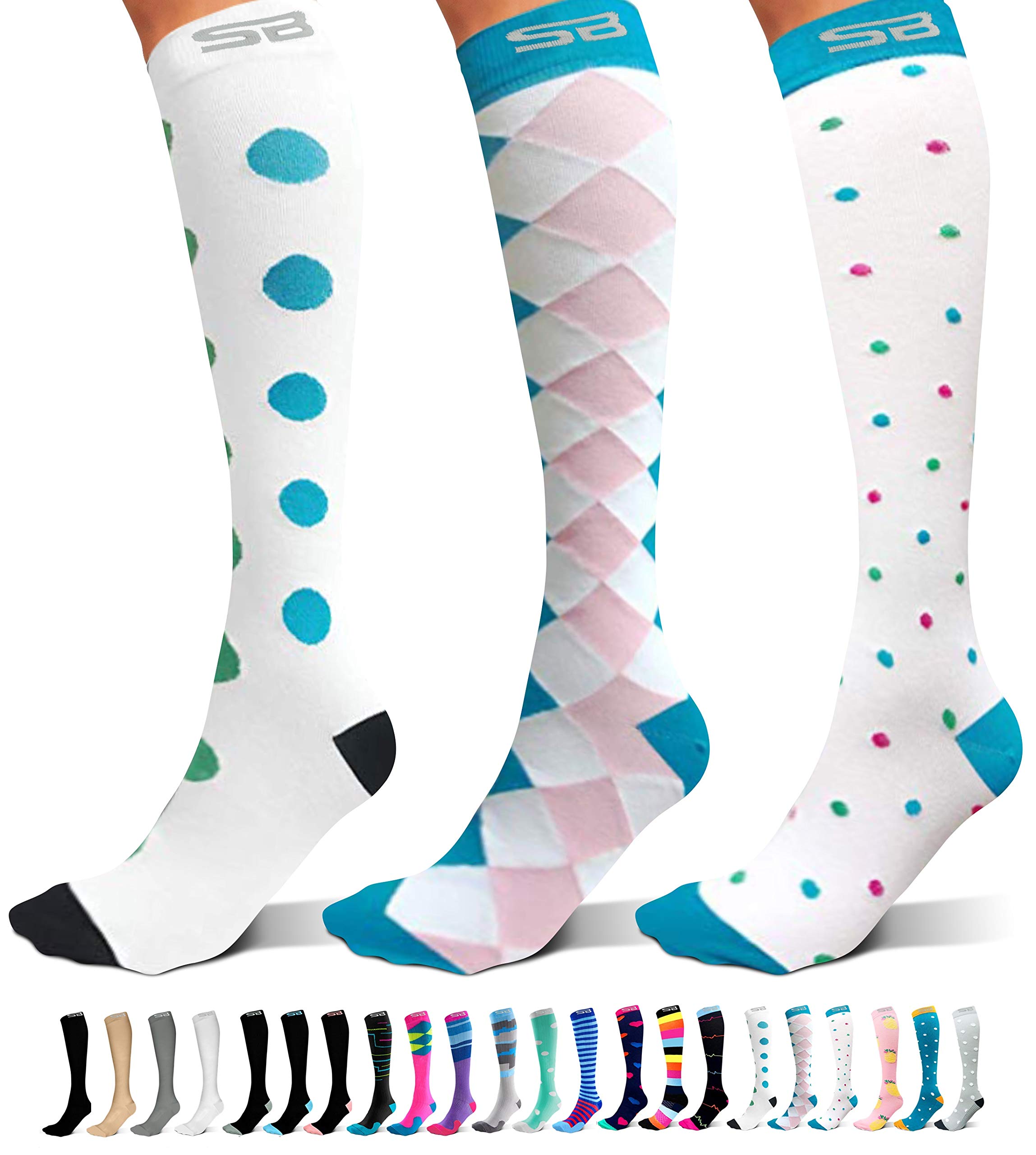 SB SOX3-Pair Compression Socks (15-20mmHg) for Men & Women – Best Socks for All Day Wear!