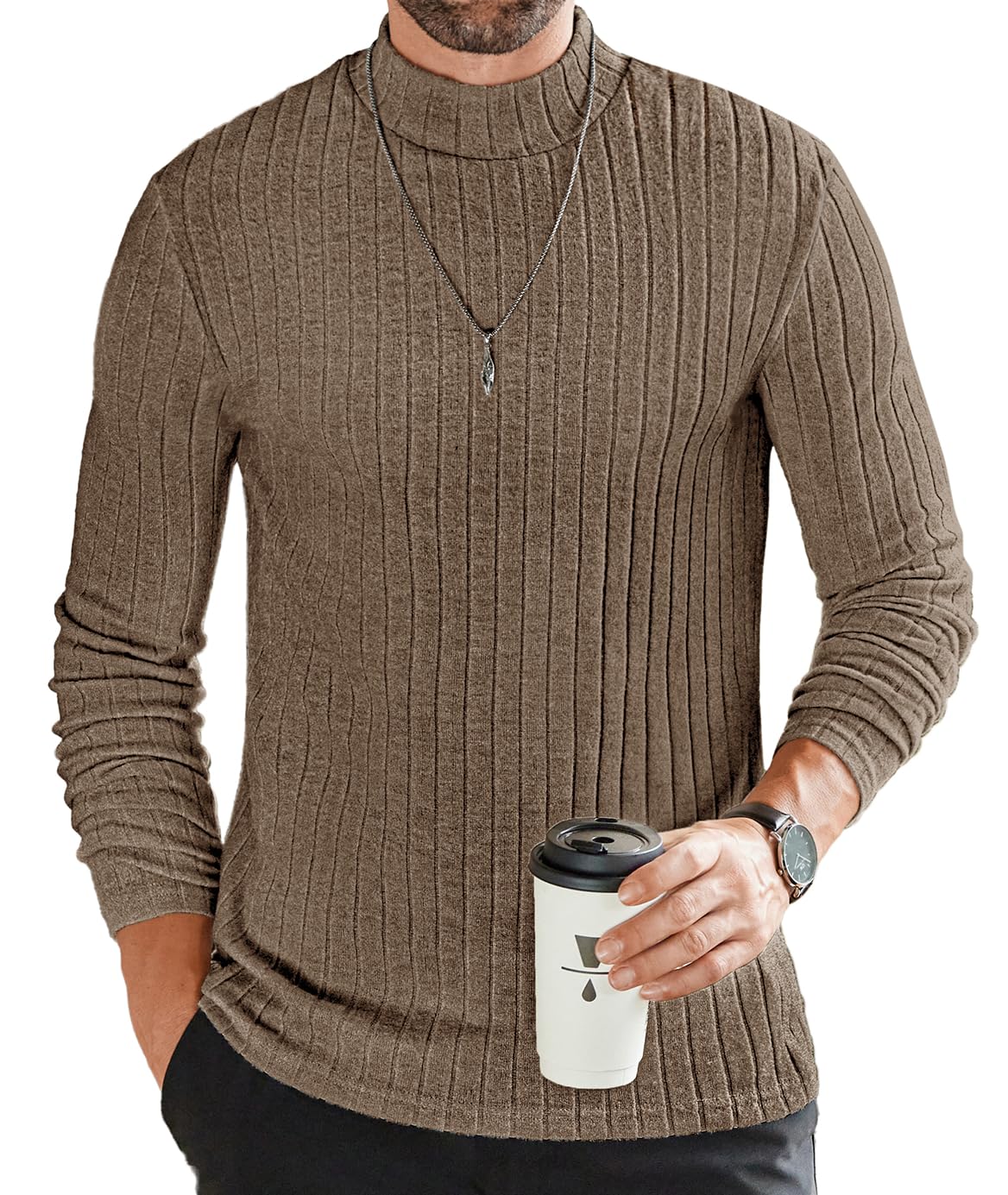 EkouaerMen's Mock Turtleneck Shirts Long Sleeve Underwear Tops Fleece Ribbed Knit Pullover Sweater Basic Thermal Sweatshirts