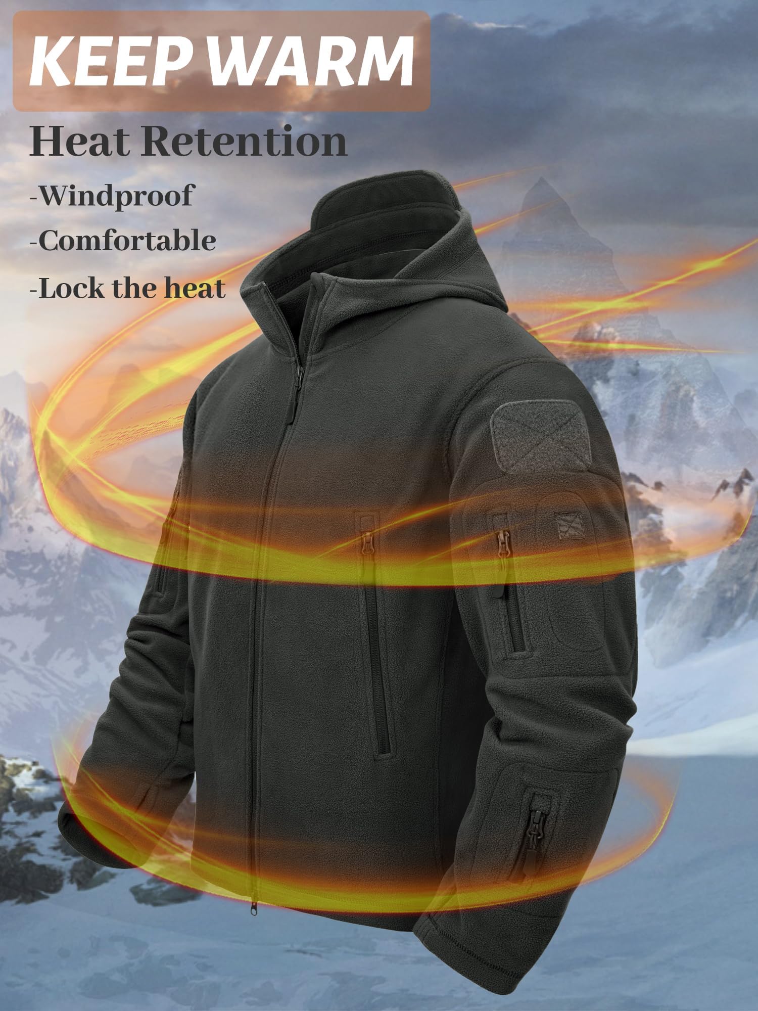 TACVASEN Giacca da combattimento in pile militare antivento - Felpe con cappuccio tattiche per Uomo