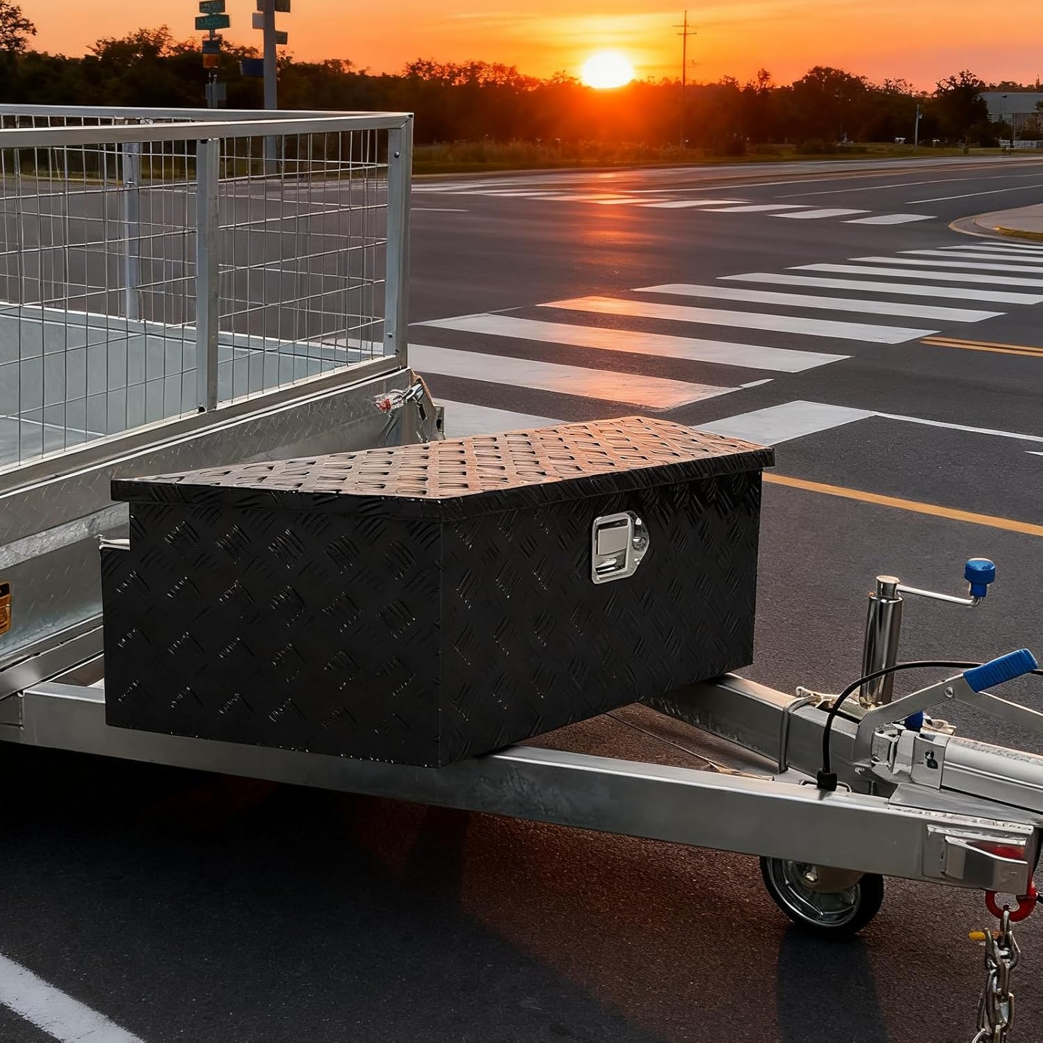 39 inch Trailer Tongue Box,Aluminum Trailer Tool Box for Storage,Trailer Box w/Lock and Keys,Heavy Duty Waterproof Black Box - 39 X 15 X 12 inch