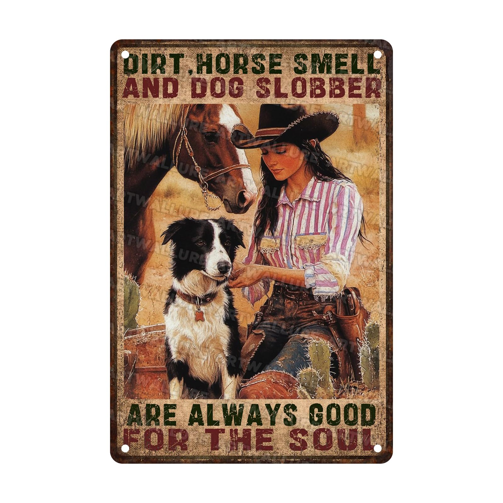 Vintage Rustic Metal Sign Dirt Horse Smell Dog Slobber Retro Wall Art For Man Cave Garage Decor Country Home Bar Humorous Animal Lovers Gift 8x12inch
