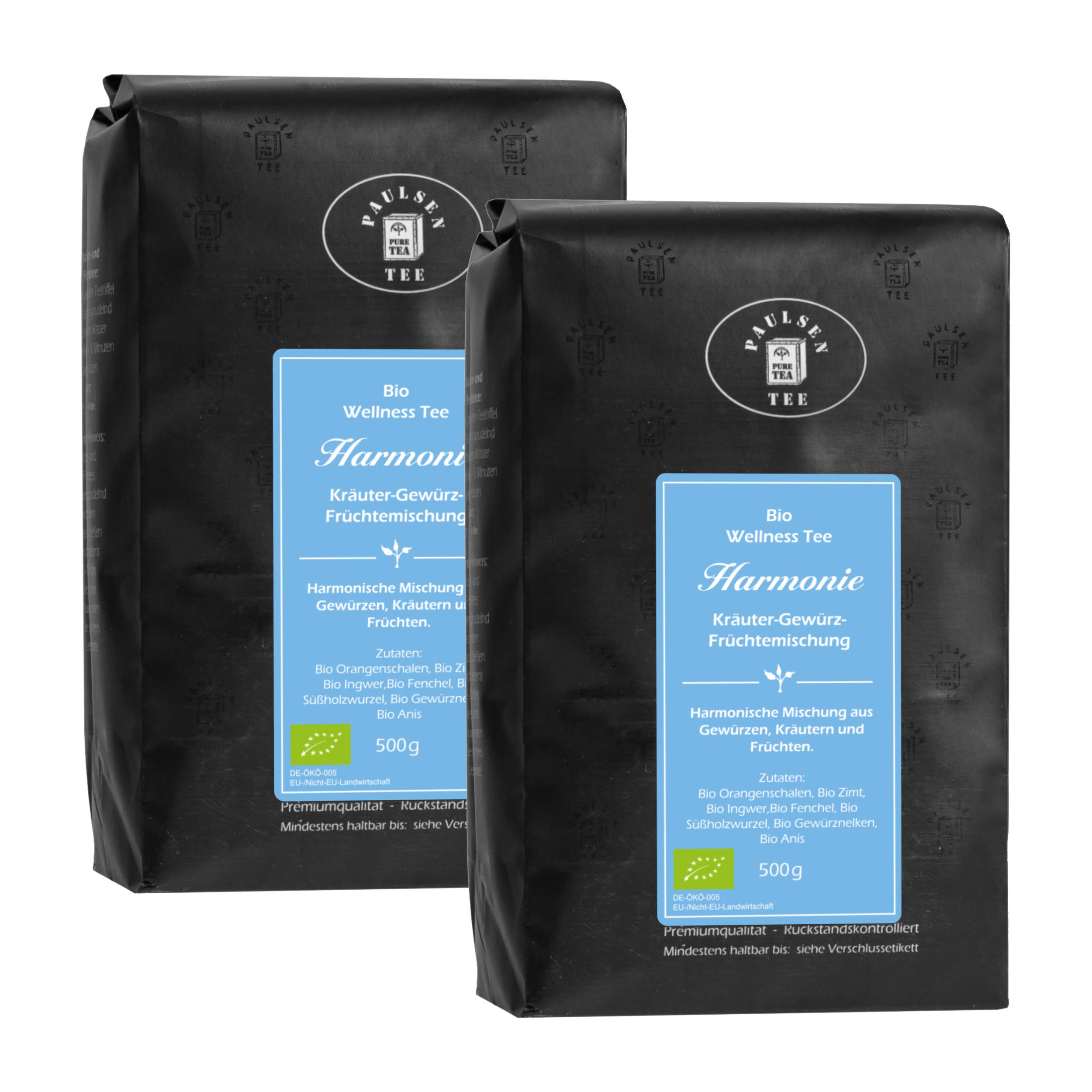 Bio Harmonie 2 x 500g, Paulsen Tee Wellnesstee Kräuter-, Gewürz- und Früchteteemischung rückstandskontrolliert & zertifiziert