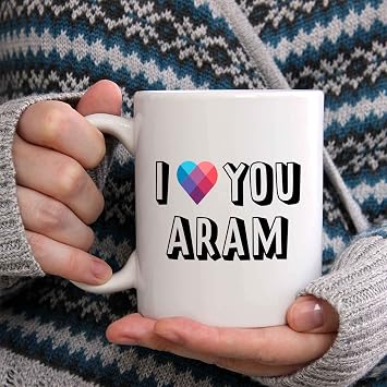 I Love You Aram Coffee Mug - Personalized Ceramic Cup with Name, Custom Mug, Customized Birthday/Christmas Gift, Holiday Present, 11 Oz