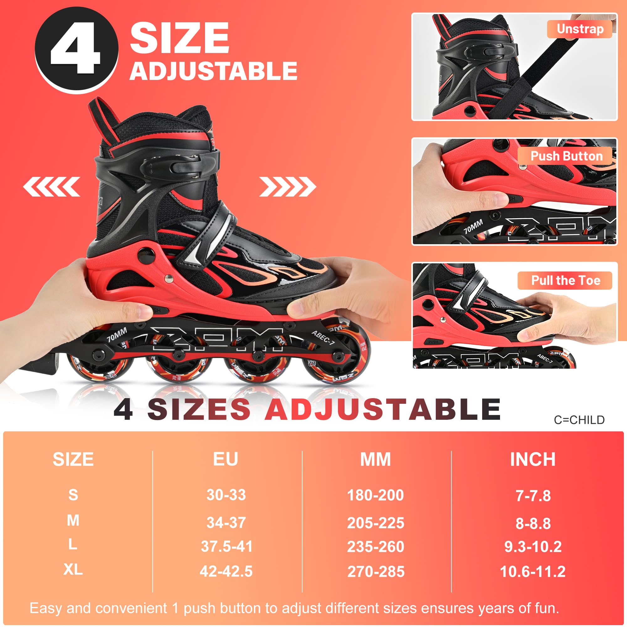 2PM SPORTS Brice Pattini in Linea Regolabili, Divertente Inline Skates per Bambina e Bambino e Bambini e Ragazzi