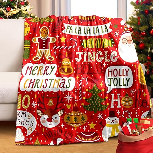 Manta de Navidad roja de 50 x 60 pulgadas, manta de decoración navideña de renos, suave y cálida para sofá y dormitorio