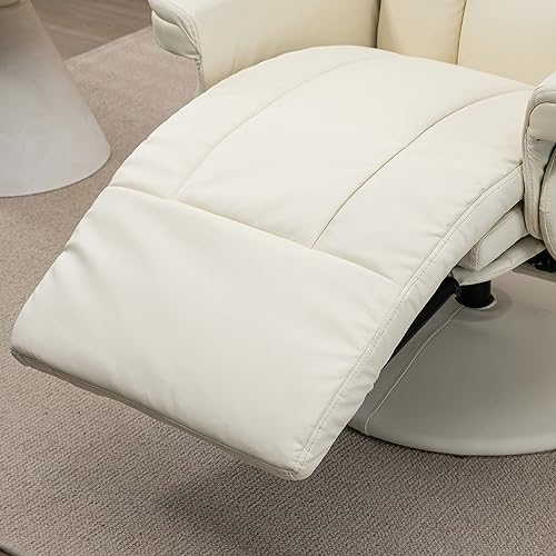 Miniatura 8 de HOMCOM Silla reclinable manual, sillón giratorio con bolsillo lateral, reposapiés y portavasos para sala de estar, color blanco crema