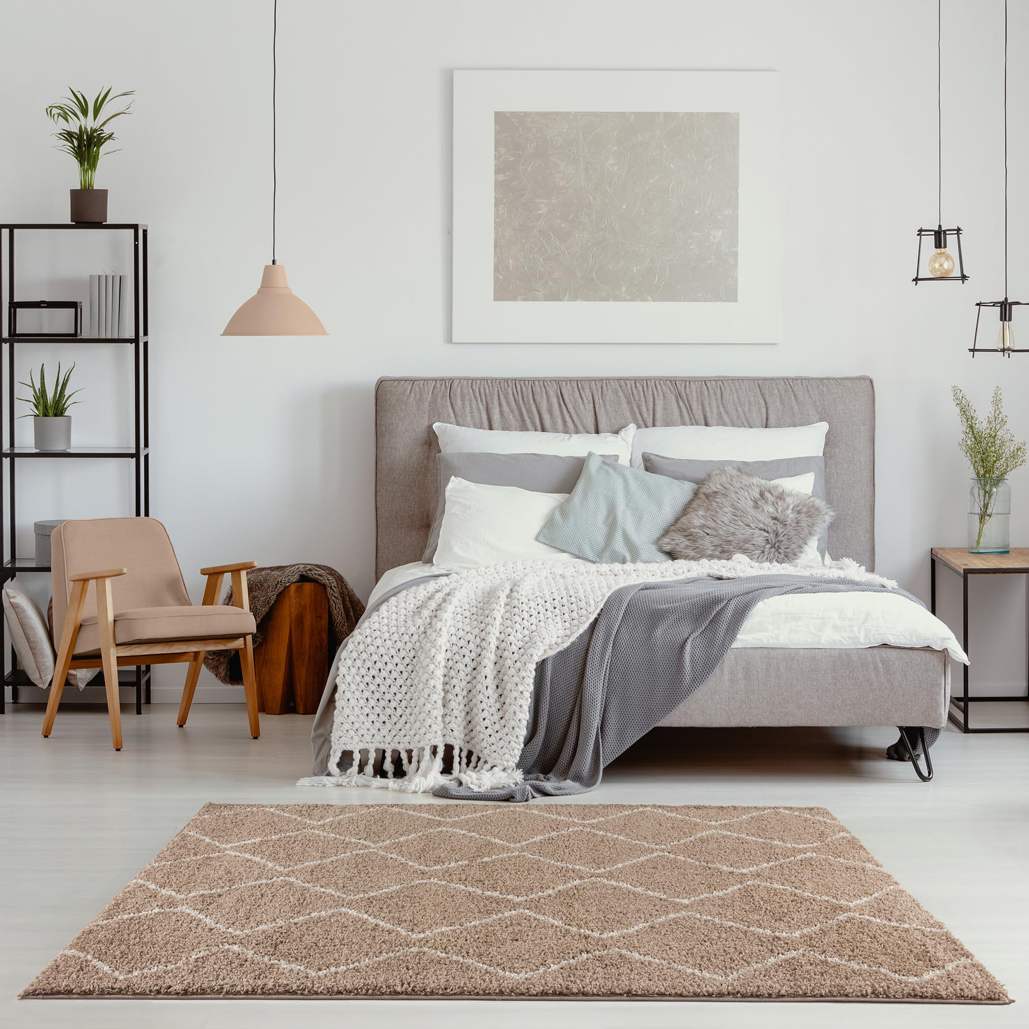 THE RUGS Modern Moroccan Design Living Room and Bedroom Rugs, Non-Shedding & Easy Care (Boho Beige/Ivory, 80x150 cm) - Image 4