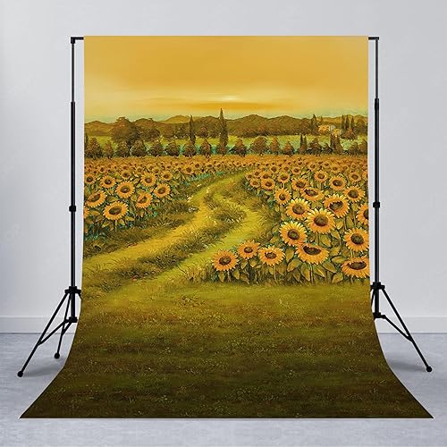 Avezano Telones de fondo de campo de girasol para fotografía, pintura al óleo, girasol, otoño, paisaje, telón de fondo, girasol, camino, arte, fondo