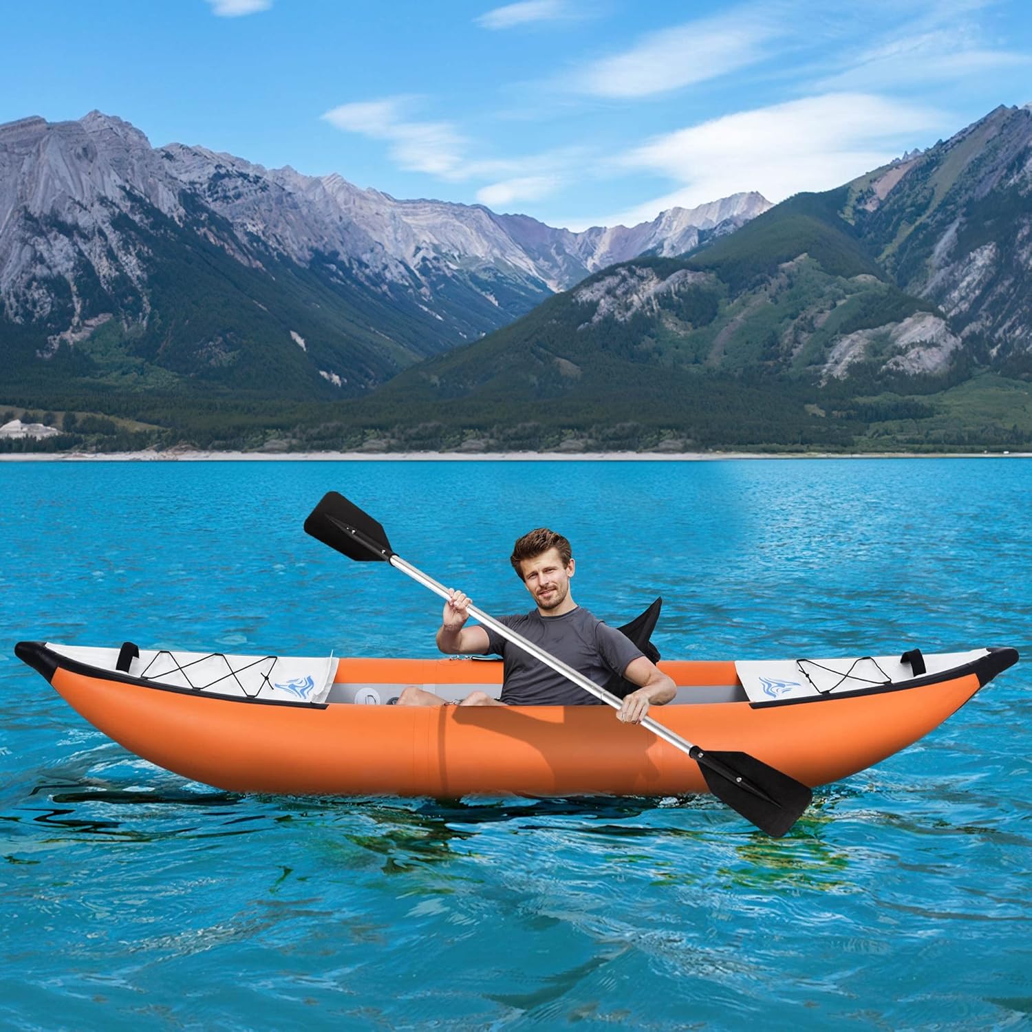 Inflatable Kayak Set with Paddle & Air Pump, Portable Recreational Touring Kayak Foldable Fishing Touring Kayaks, Deluxe Extended Version Tandem 1-2 Person Kayak (Orange) Inflatable Kayak Set with Paddle & Air Pump, Portable Recreational Touring Kayak Foldable Fishing Touring Kayaks, Deluxe Extended Version Tandem 1-2 Person Kayak (Orange)