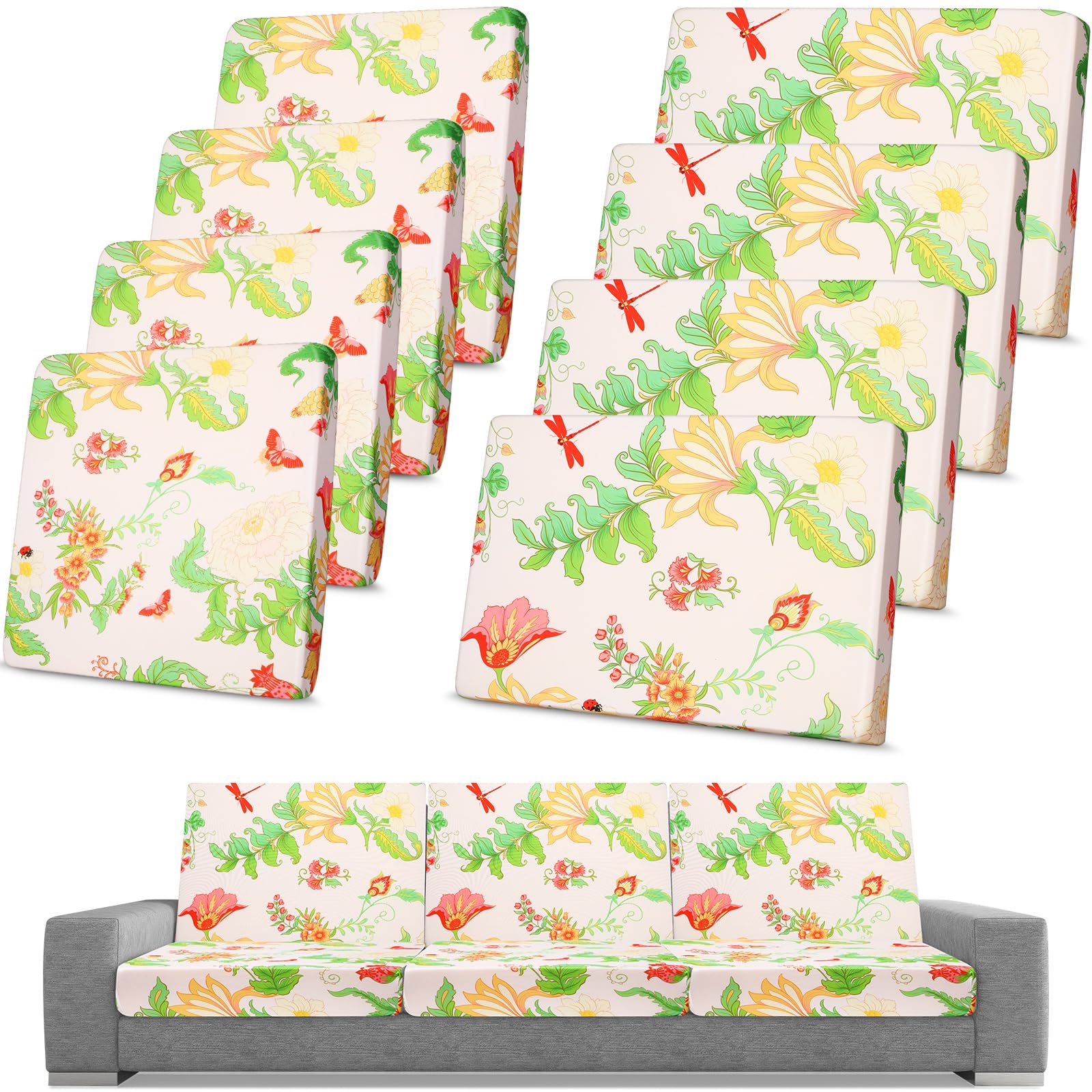 Spiareal 8 Pcs Waterproof Patio Stretch Sofa Cushion Cover, Outdoor Cushion Cover Replacement Include 4 Backrests and 4 Cushions, Sofa Seat Covers