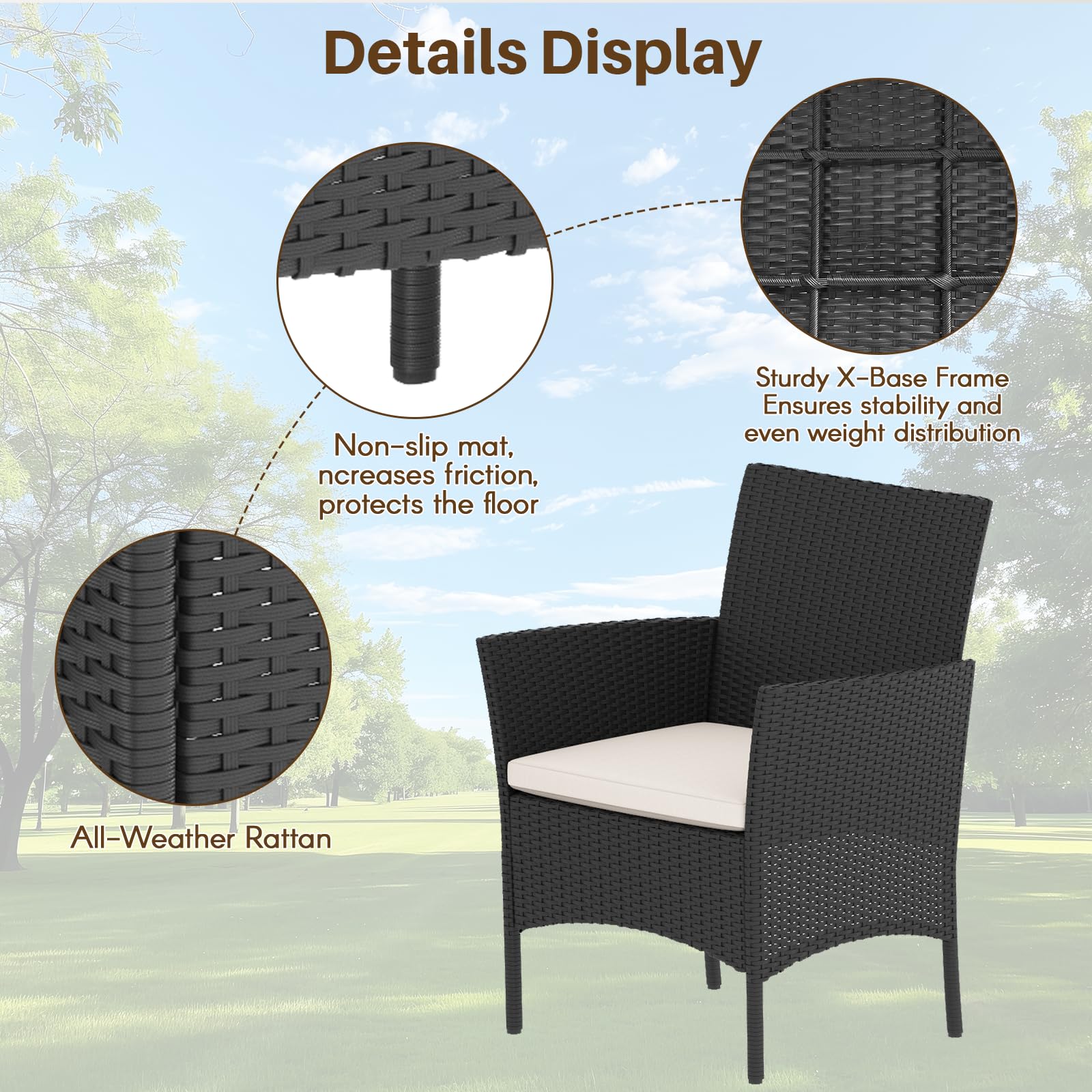 Bigzzia Juego de Muebles de Jardín de Ratán, 4 Piezas, Muebles de Ratán para Patio, Sofá de Tejido de Mimbre Incluye 2 Sillones, 1 Sofá de Doble Asiento y 1 Mesa