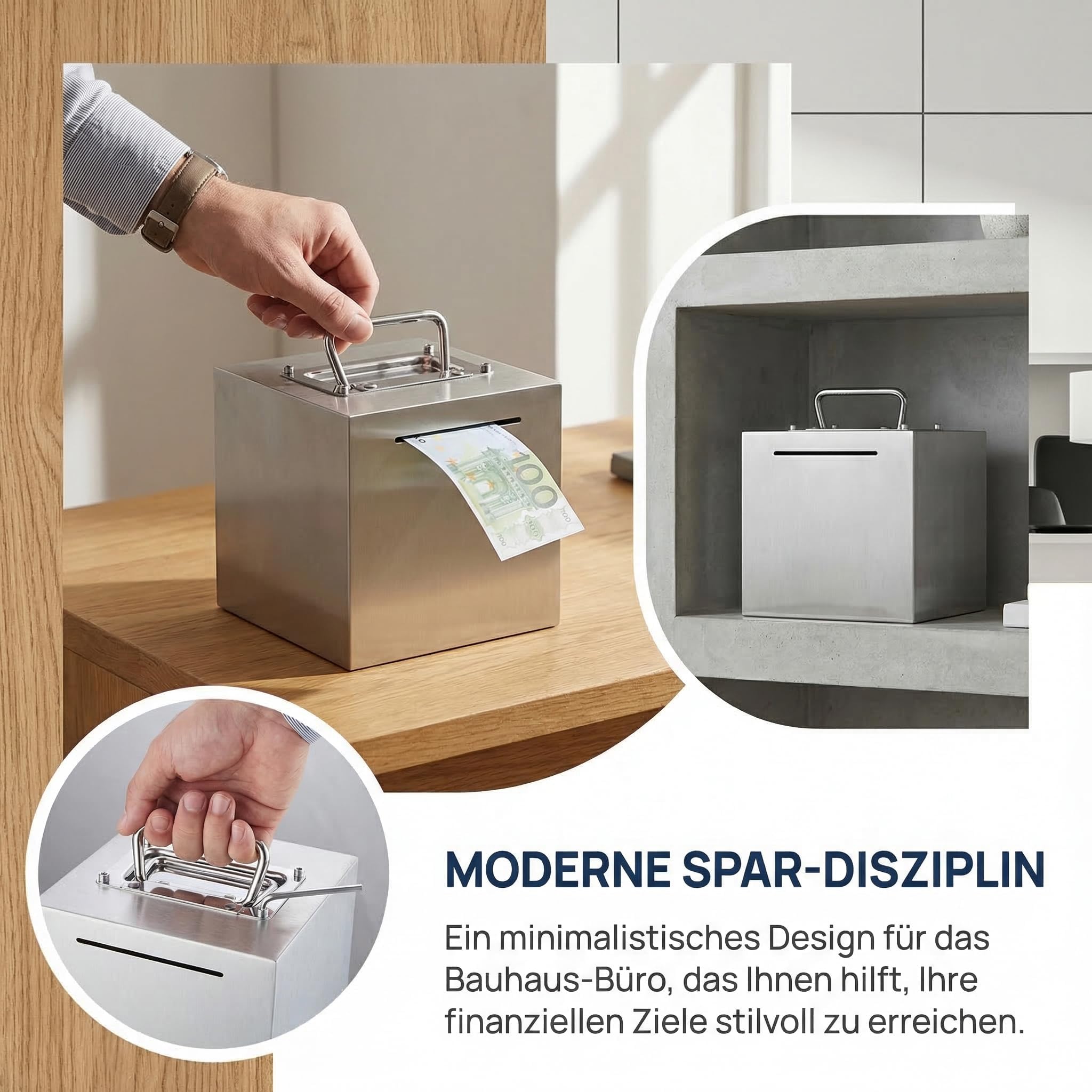 Salvadanaio Sicuro in Acciaio Inox Adulti,Salvadanaio Grande Riutilizzabile per Bambini,Un the Bank Box Apribile con Una Maniglia che Può Essere Aperta,Tirelire Banconote Money Vault