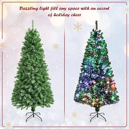 Miniatura 5 de Goplus Árbol de Navidad de lápiz de fibra óptica de 7 pies, árbol de Navidad artificial delgado preiluminado con luces de colores, 697 puntas de